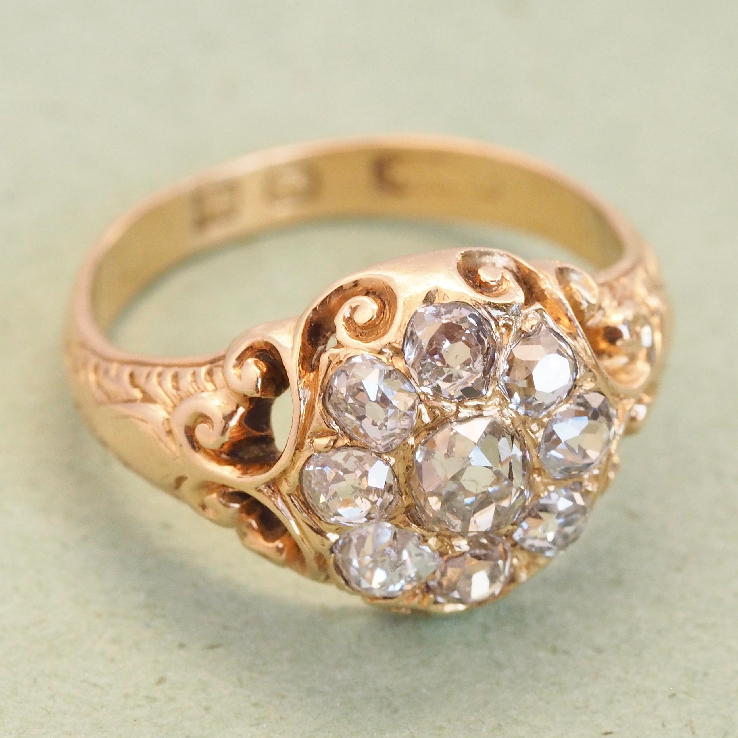 Antique Victorian 18k Gold Old Mine Cut Diamond Cluster Ring