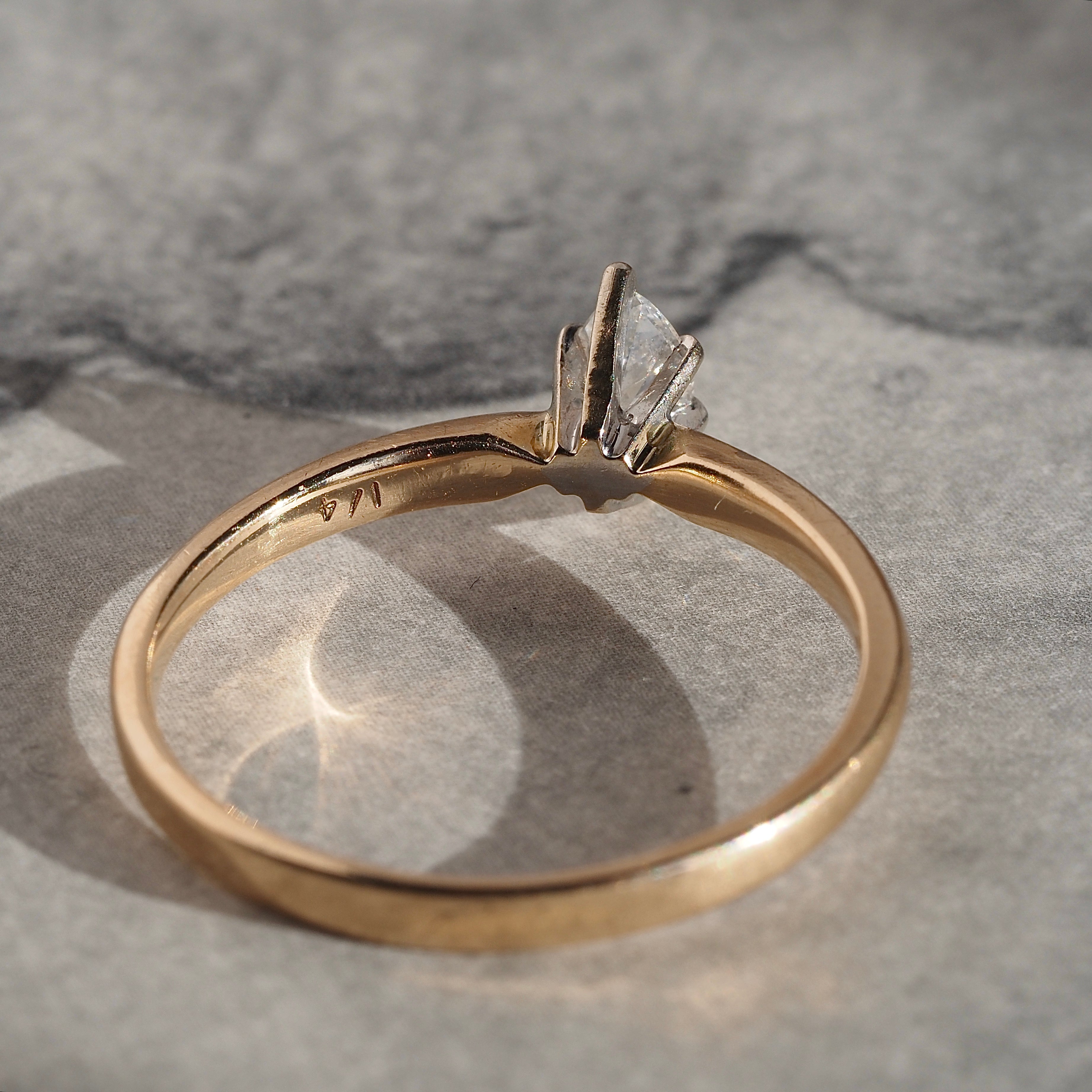 Vintage Marquise Diamond 14k Gold Engagement Ring