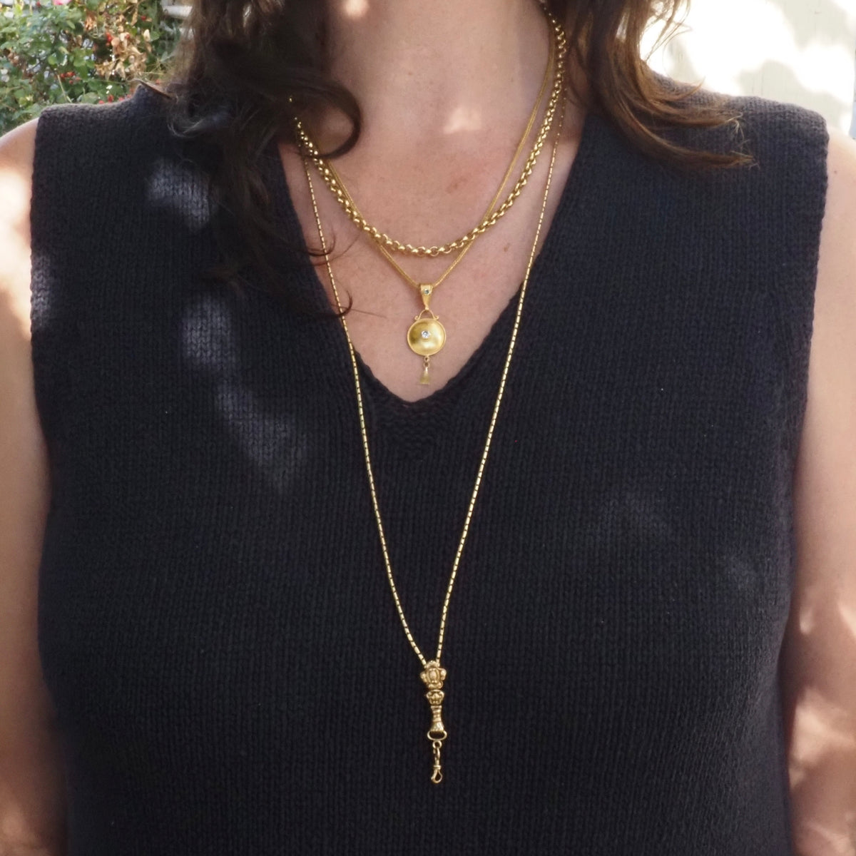 Antique c. 1837-1847 French 18k Gold Chain with Hand Swivel Clip and Slider Necklace