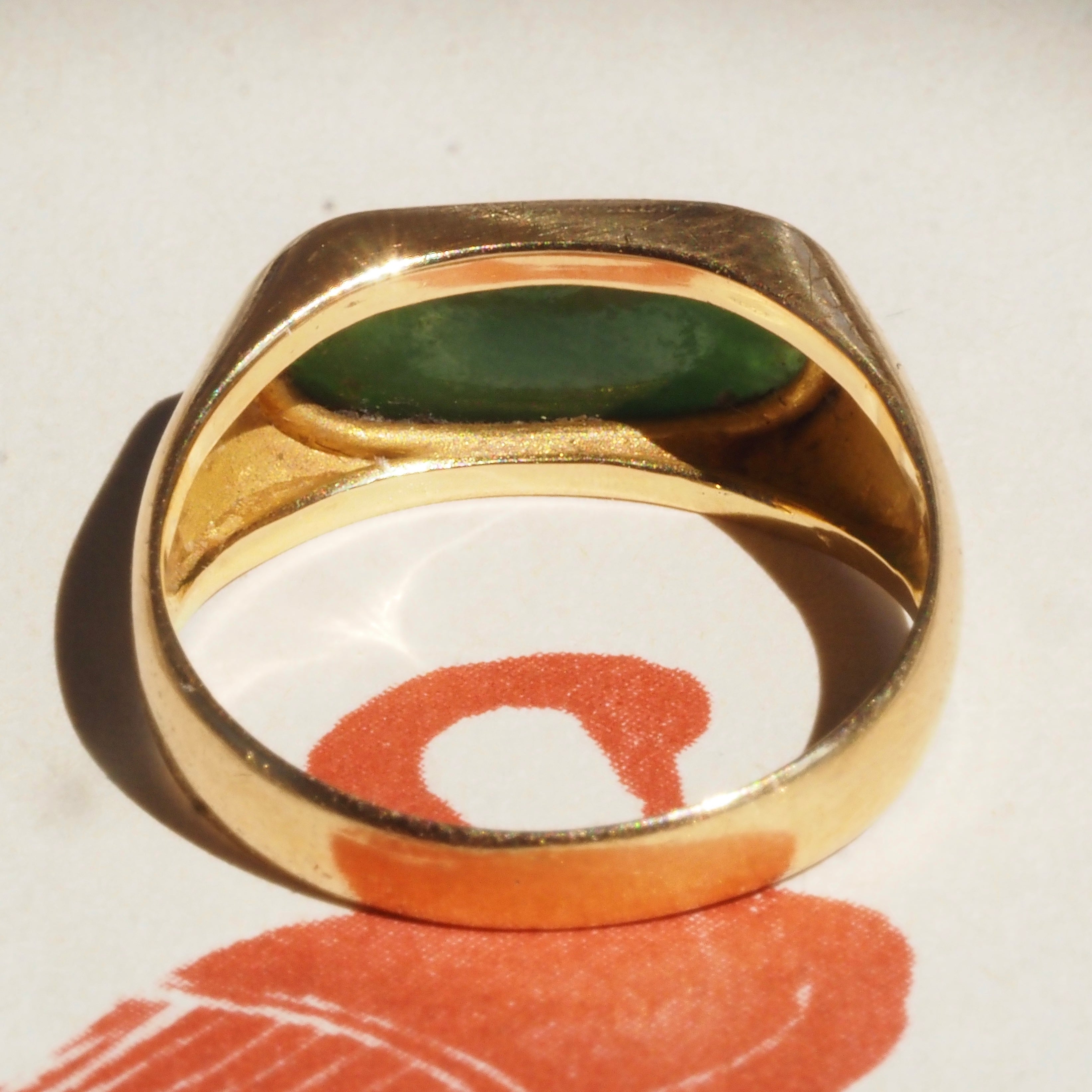Vintage Chinese Jade 18K Gold Saddle Ring