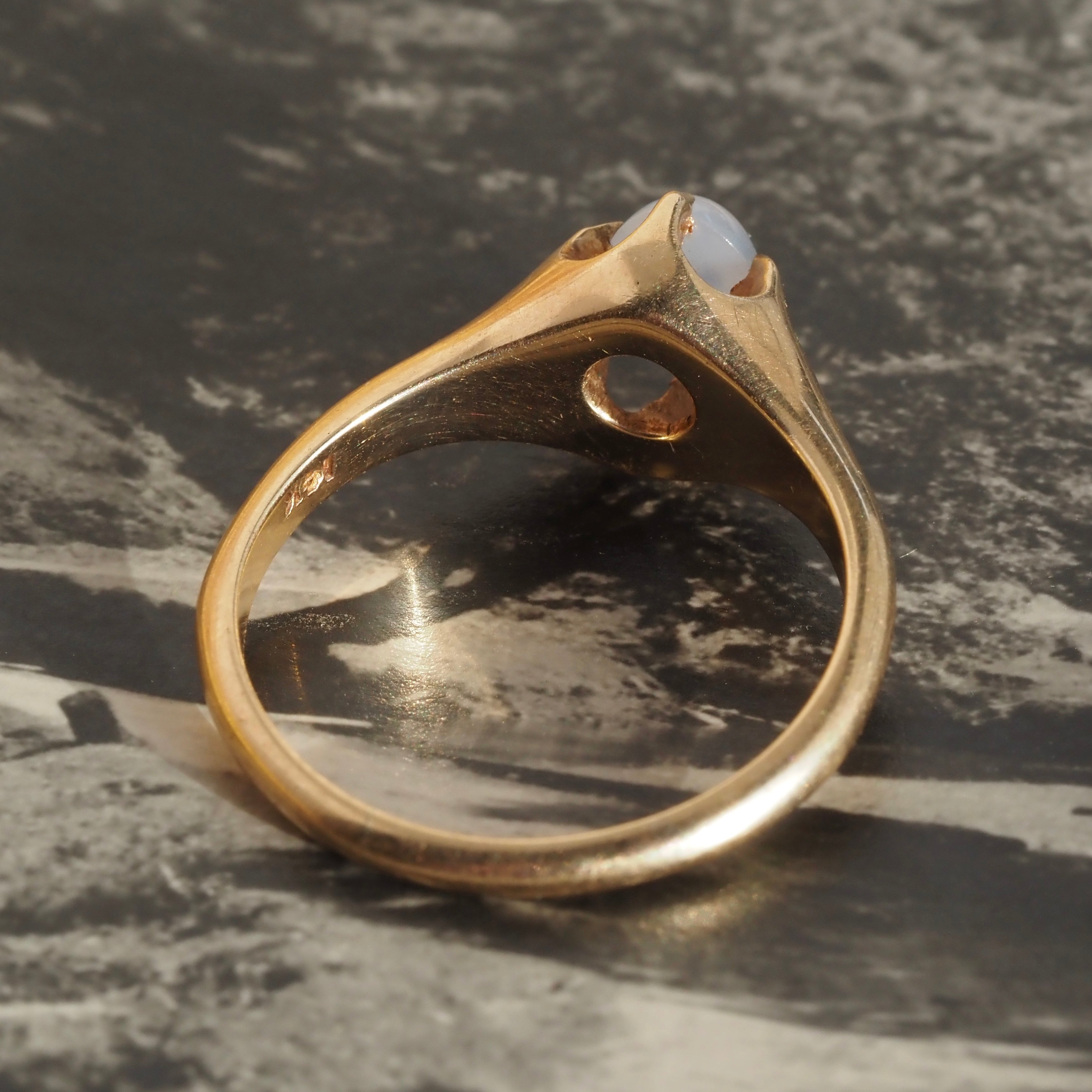 Antique Moonstone Cabochon 14k Gold Belcher Ring