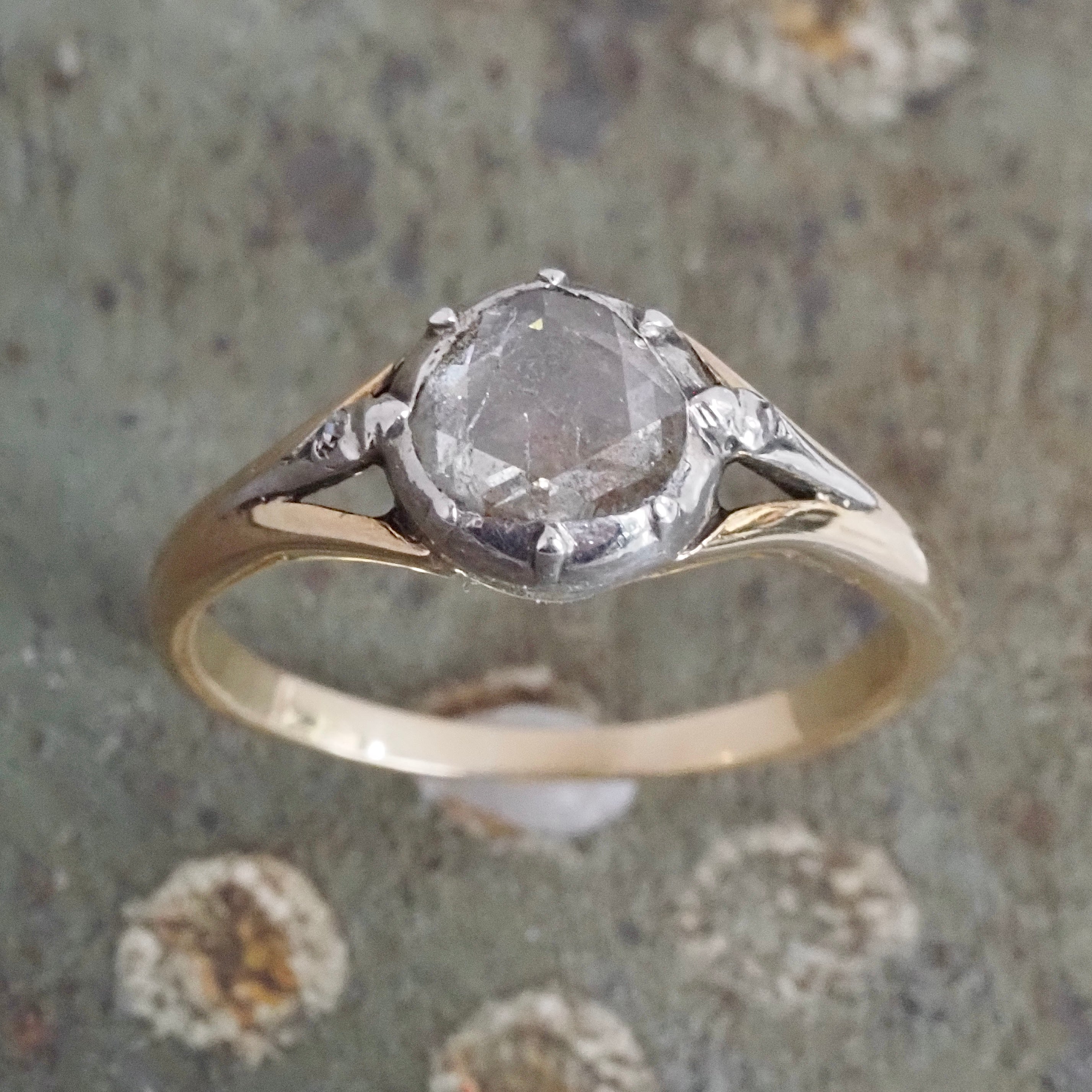 Antique Georgian Dutch Rose Cut Diamond 14k Gold and Silver Engagement Ring