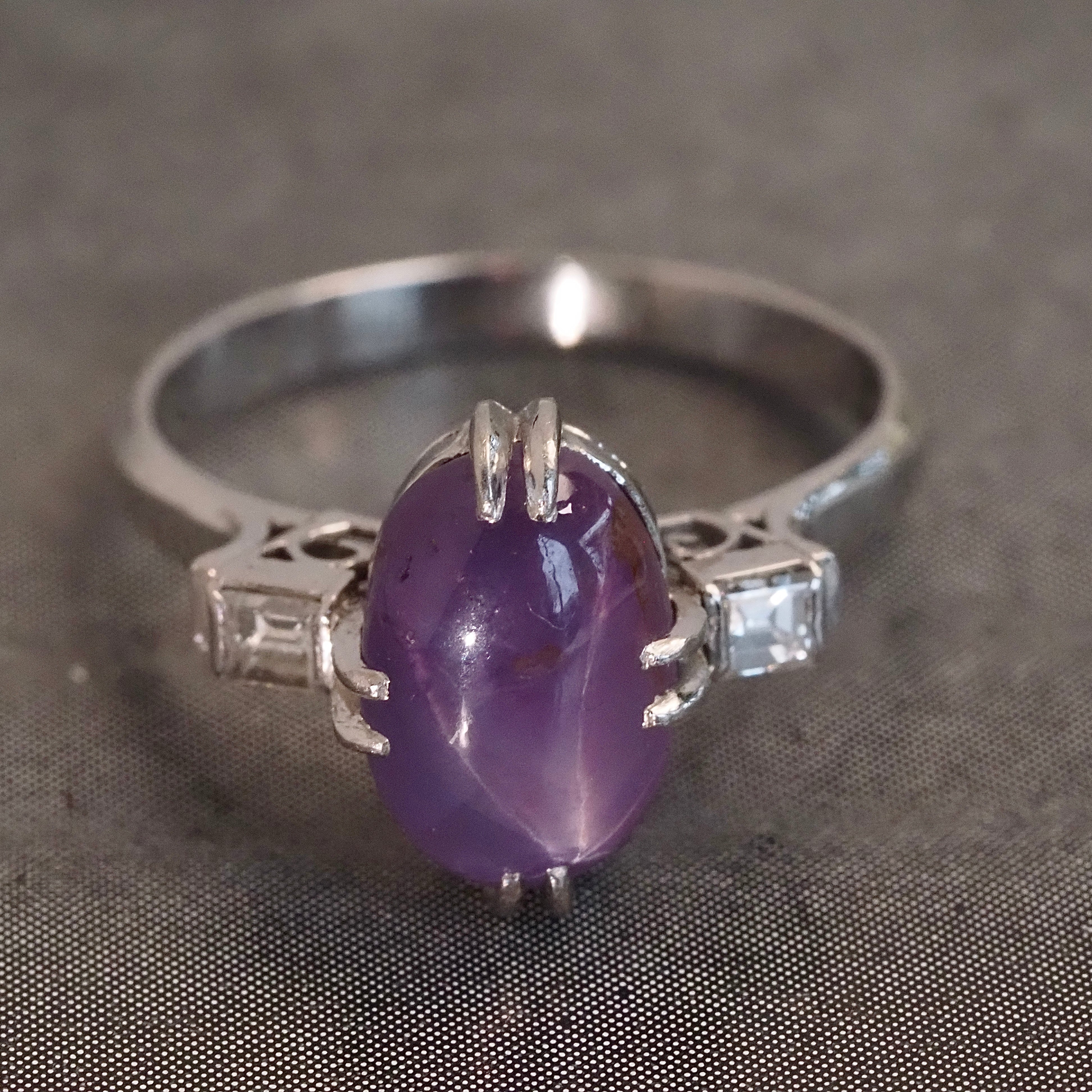 Antique Art Deco Purple Star Sapphire Diamond Platinum Ring