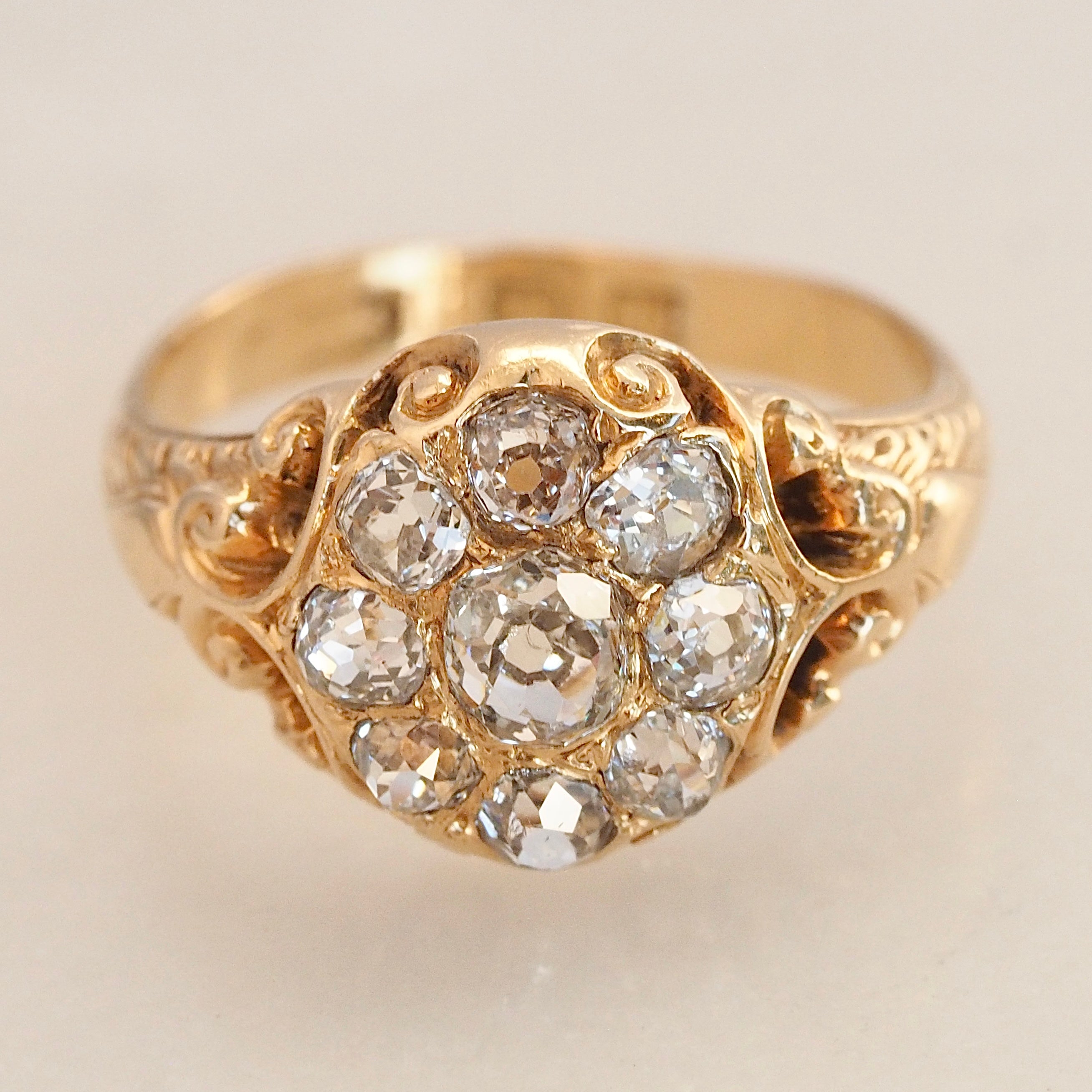 Antique Victorian 18k Gold Old Mine Cut Diamond Cluster Ring