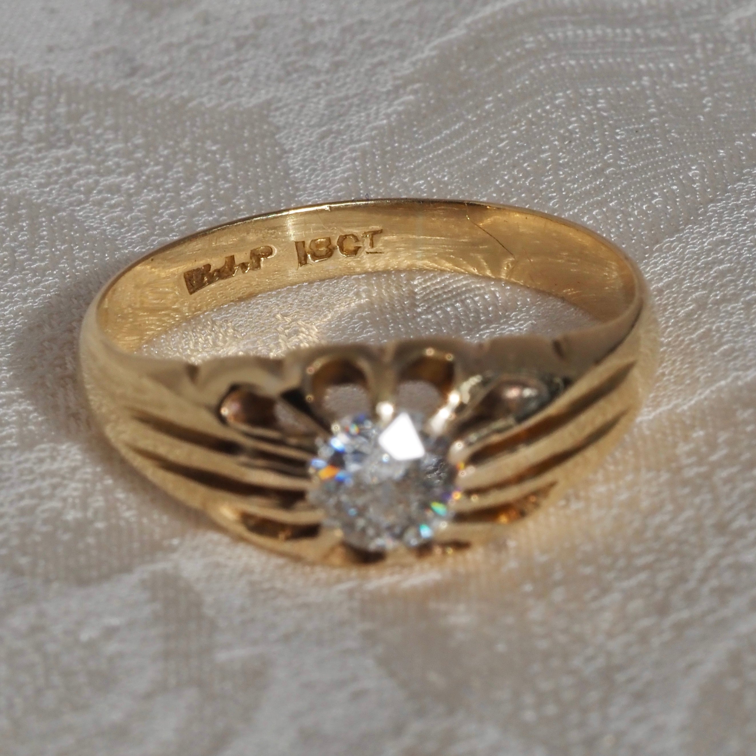 ON HOLD Antique English Old European Cut Diamond 18k Gold Belcher Set Engagement Ring