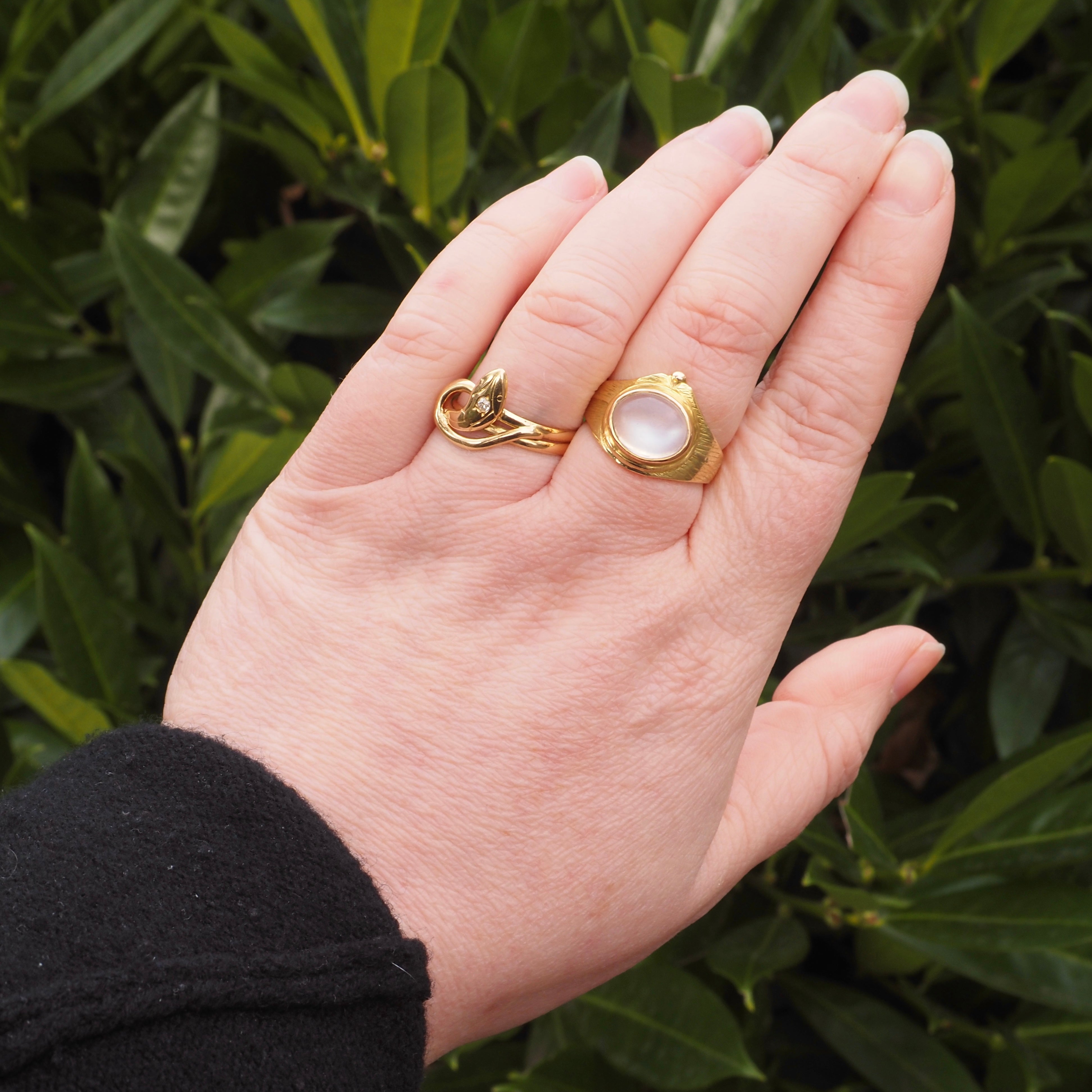 Mid-Century French Snake Old European Cut Diamond 18k Gold Ring