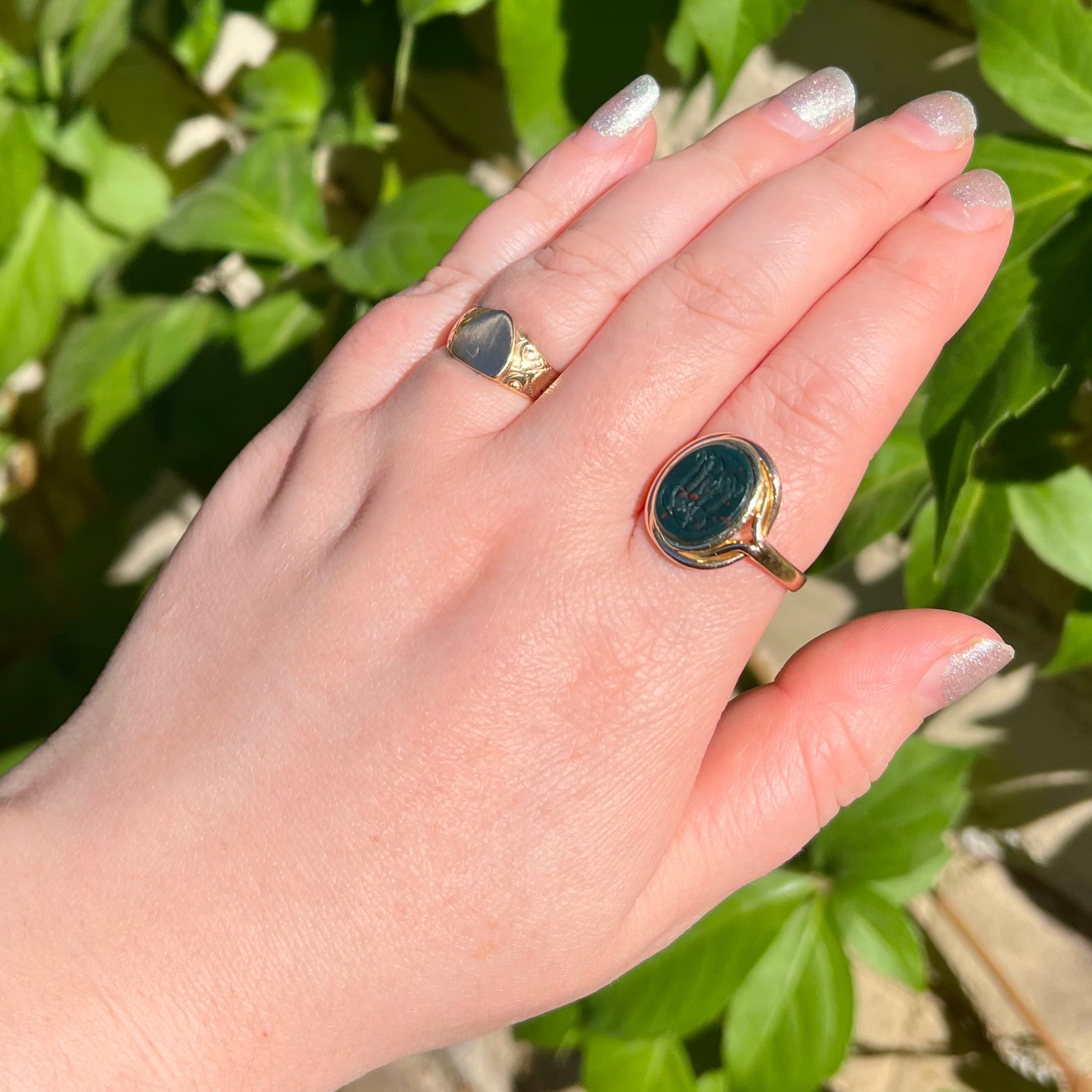 Antique Edwardian 14k Gold Bloodstone Intaglio Signet Ring