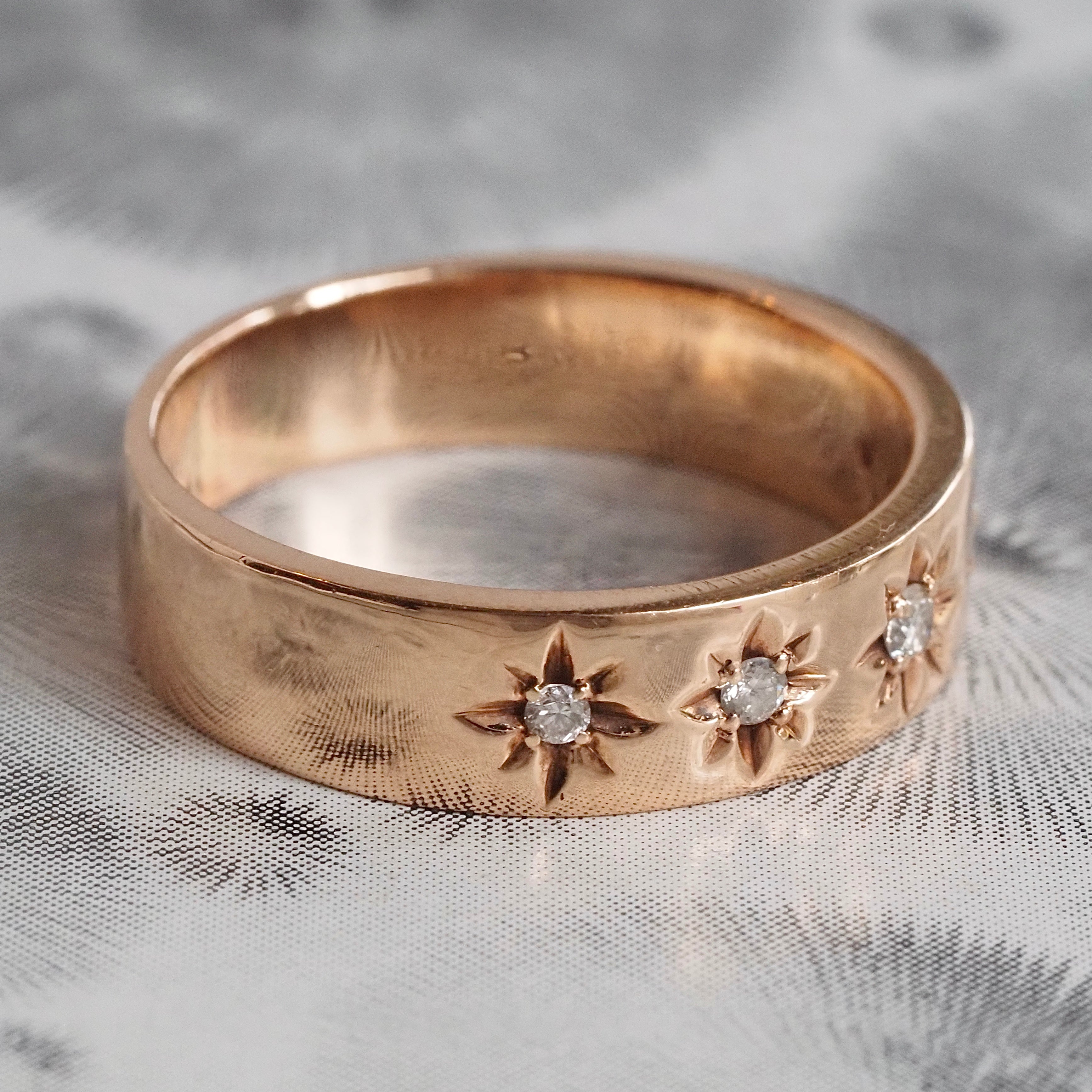 Vintage 14k Rose Gold Five Stone Starburst Band