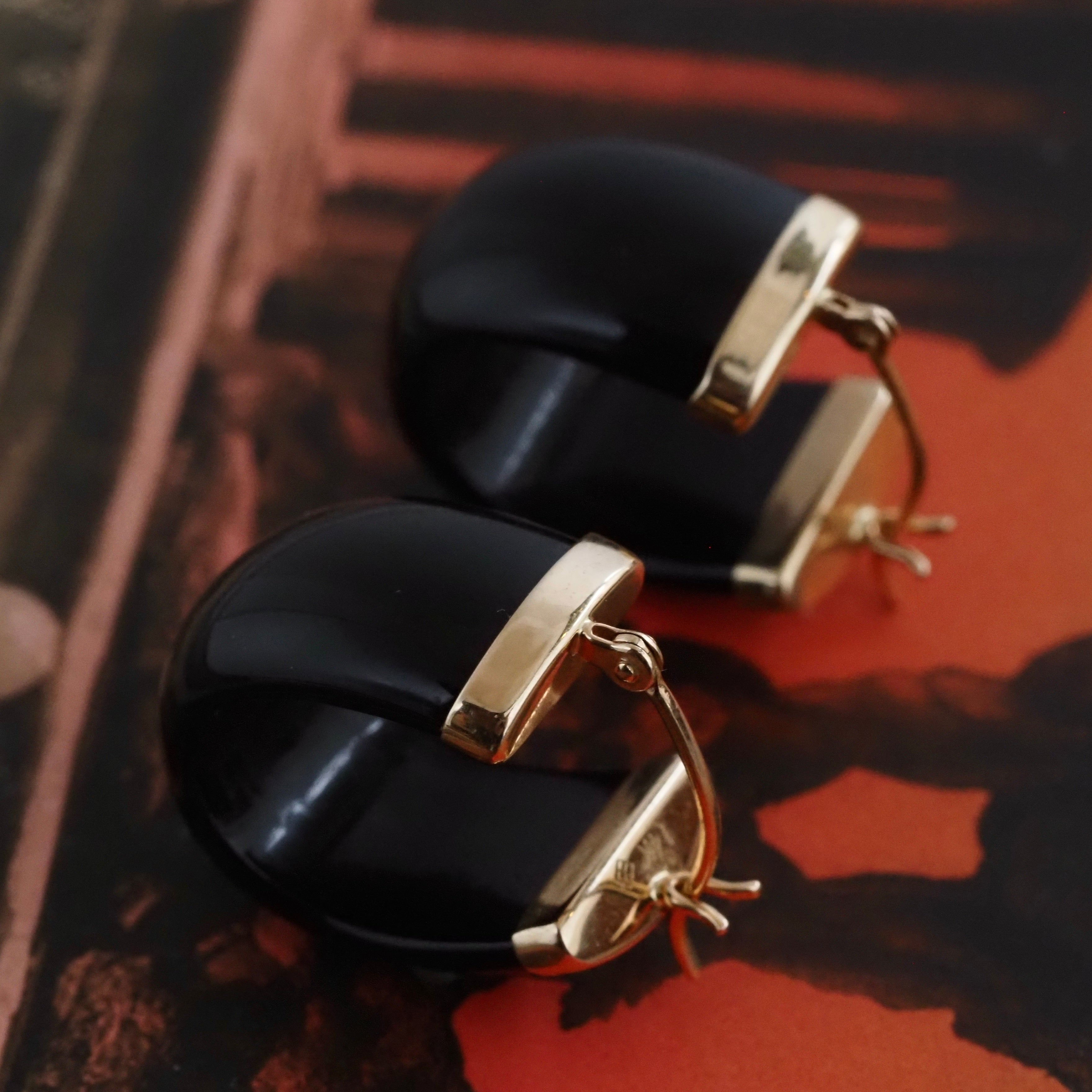 Vintage Onyx 14k Gold Hoops