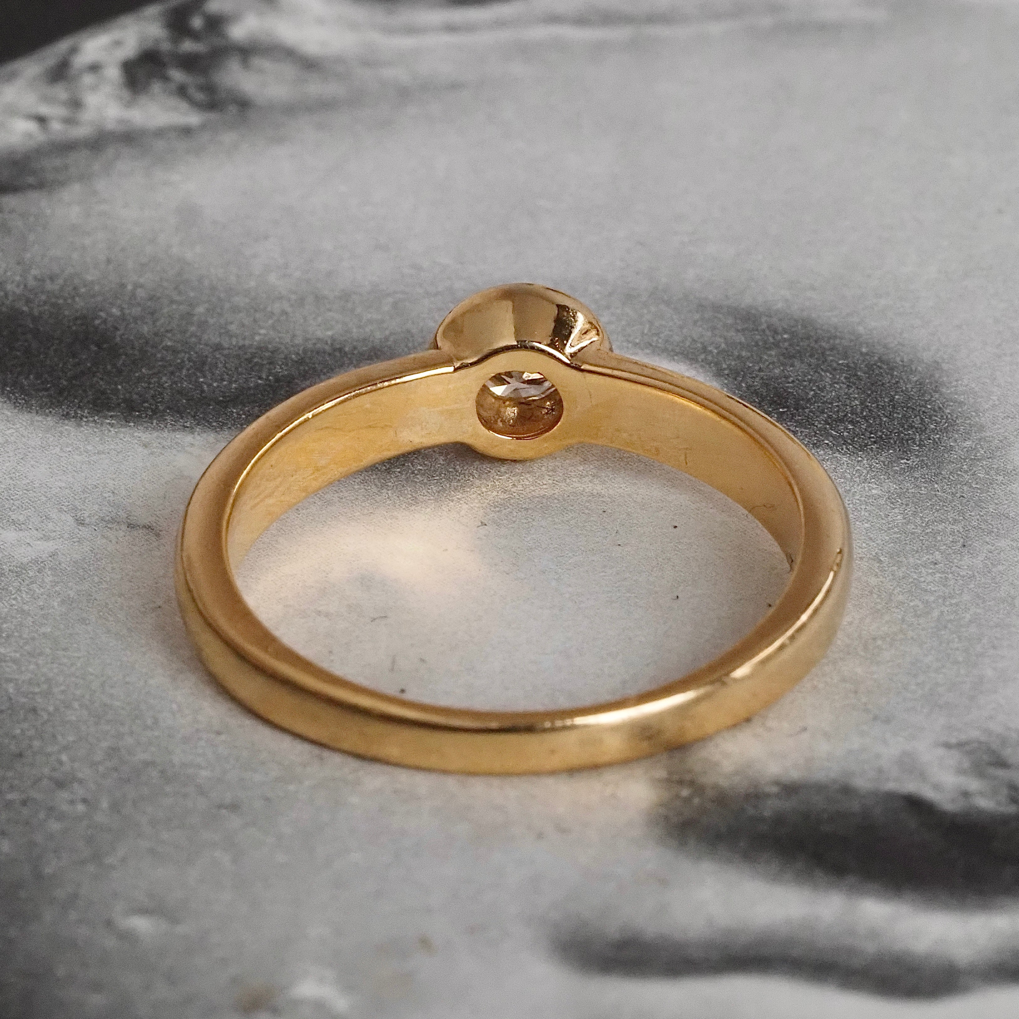 Vintage Round Brilliant Cut Diamond 14k Gold Bezel Set Solitaire Engagement Ring