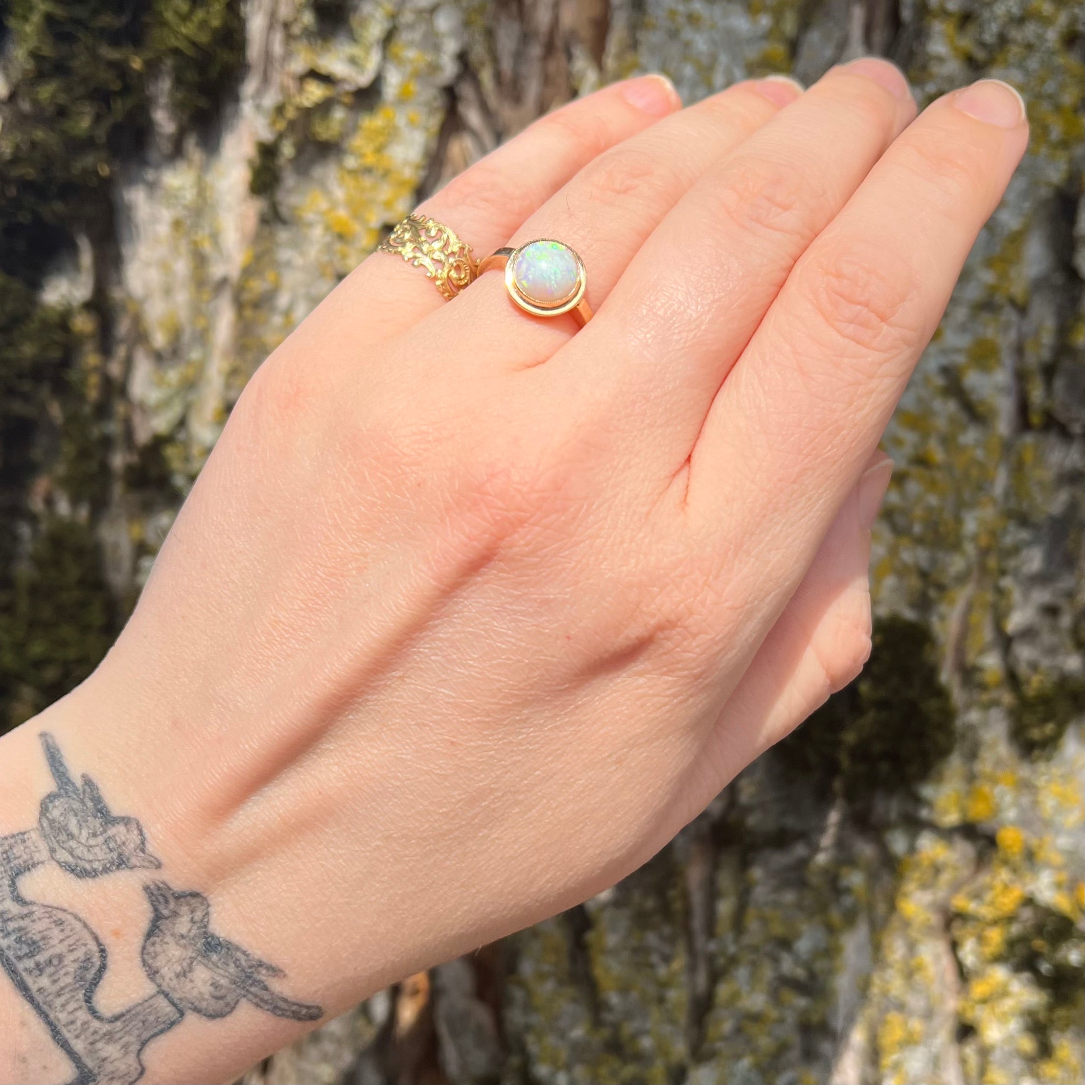 Mid Century Modern 14k Gold Opal Ring