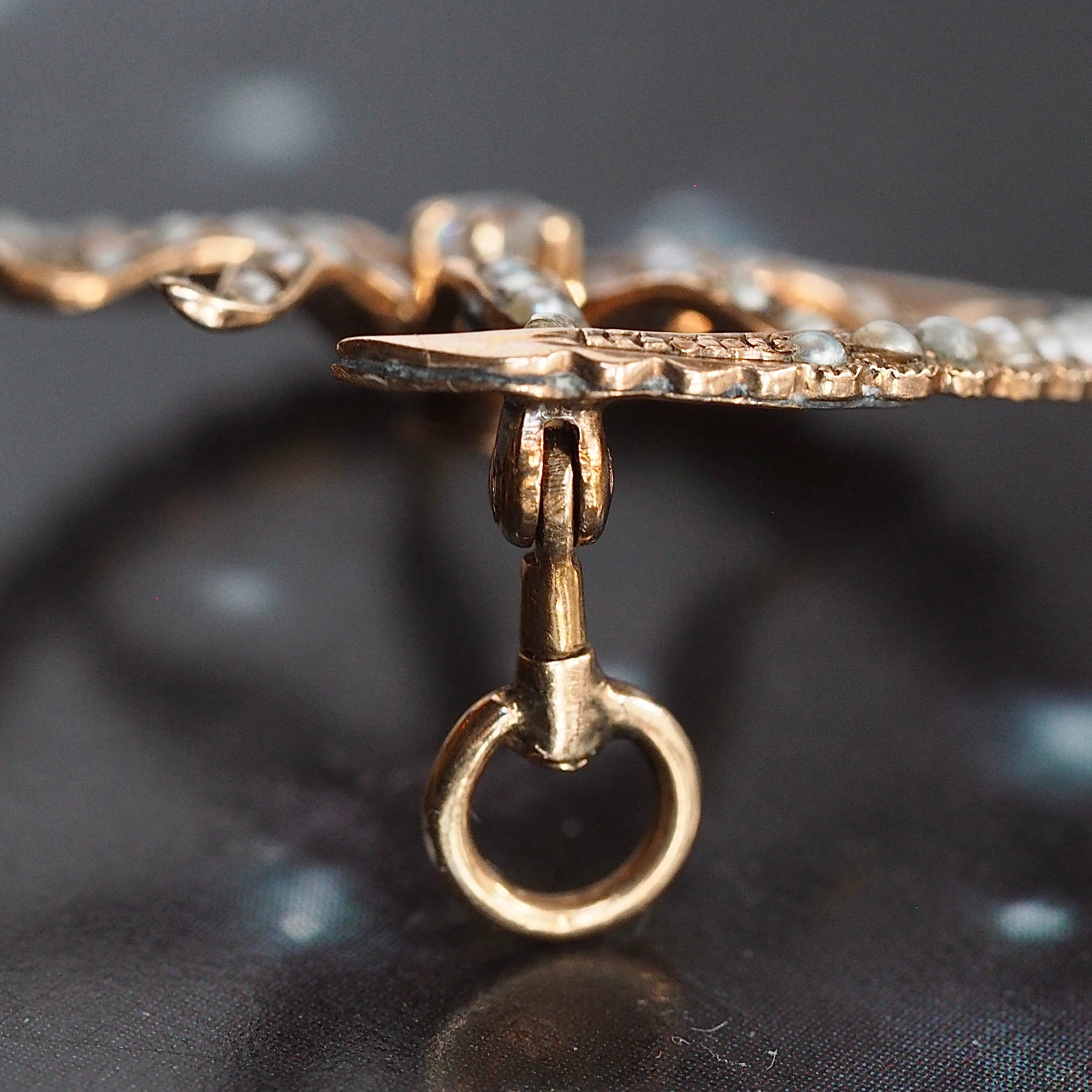 Antique Victorian 14k Gold Seed Pearl Old Mine Cut Diamond Sun and Moon Pendant