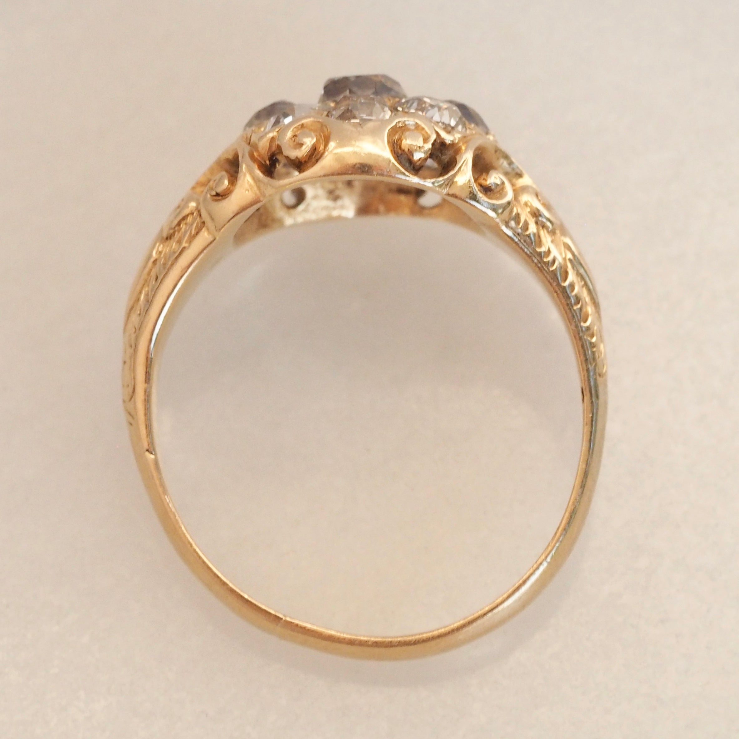 Antique Victorian 18k Gold Old Mine Cut Diamond Cluster Ring