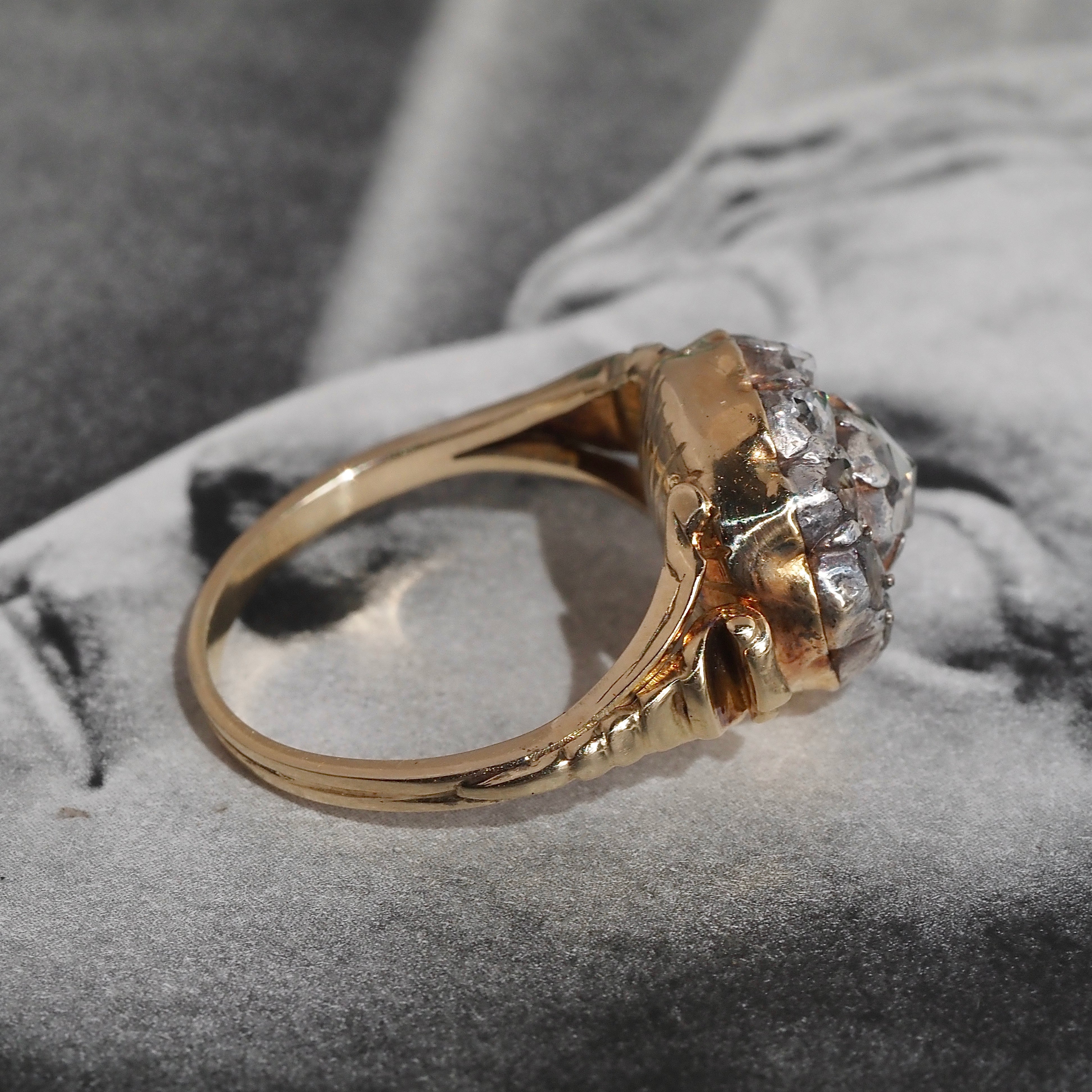 Antique Georgian c. 1800-1810 18k Gold Foil Backed Rose Cut Diamond Cluster Ring