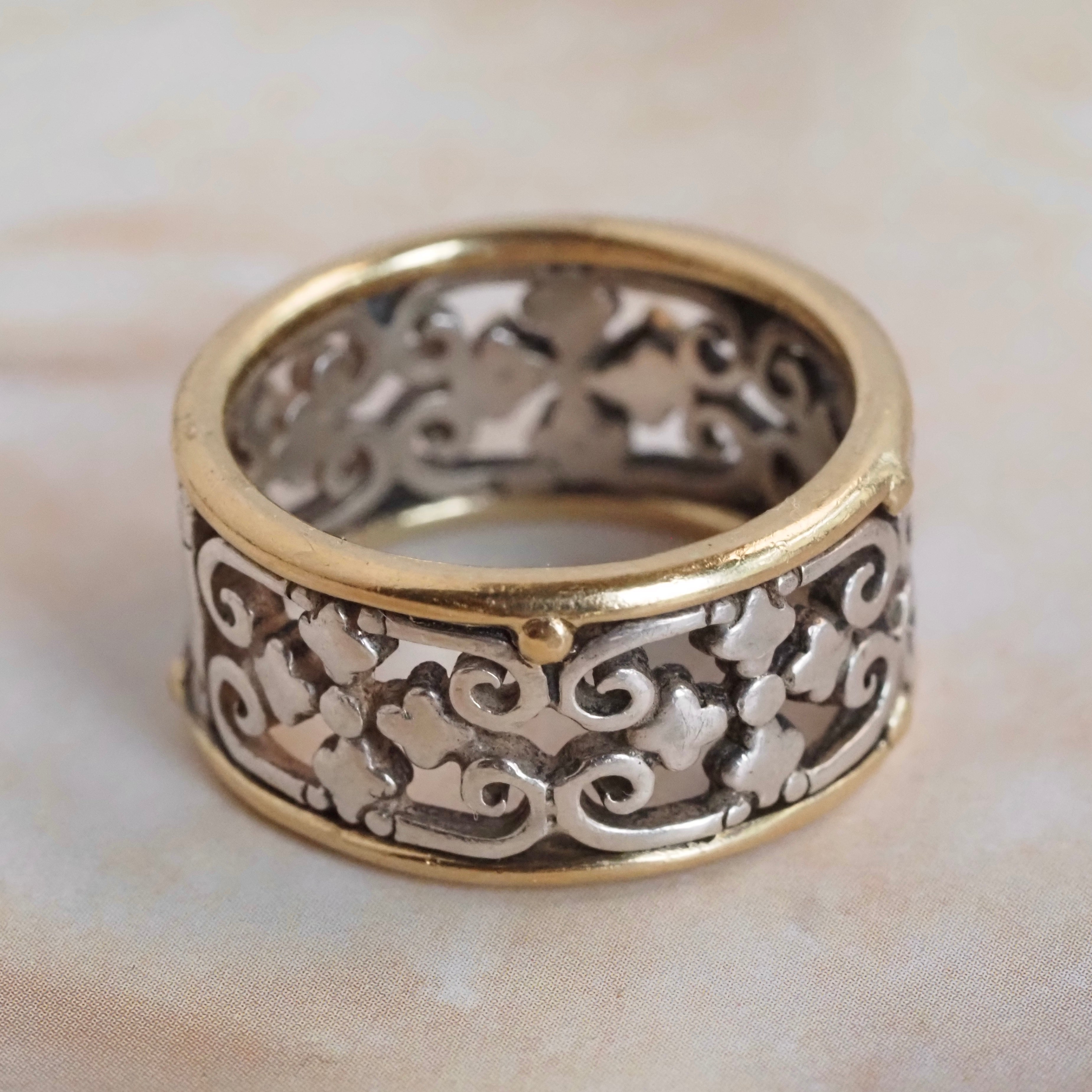 Vintage Sterling Silver 18k Gold Iron Gate Cigar Band