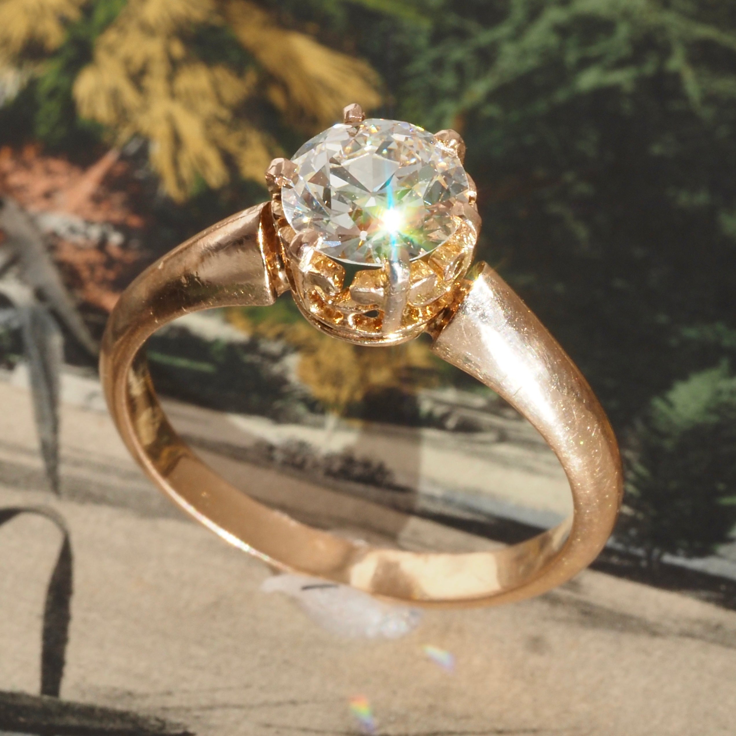 Antique Victorian Old European Cut Diamond 18k Gold Solitaire Engagement Ring