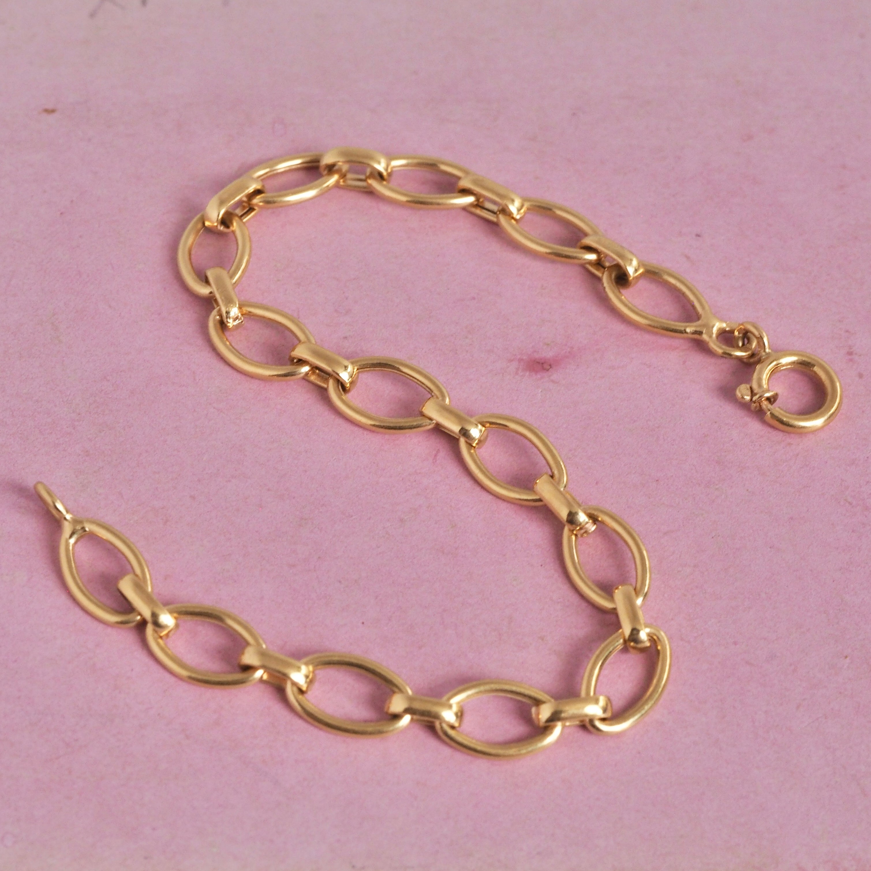 Vintage Portuguese 19k Gold Oval Link Chain Bracelet