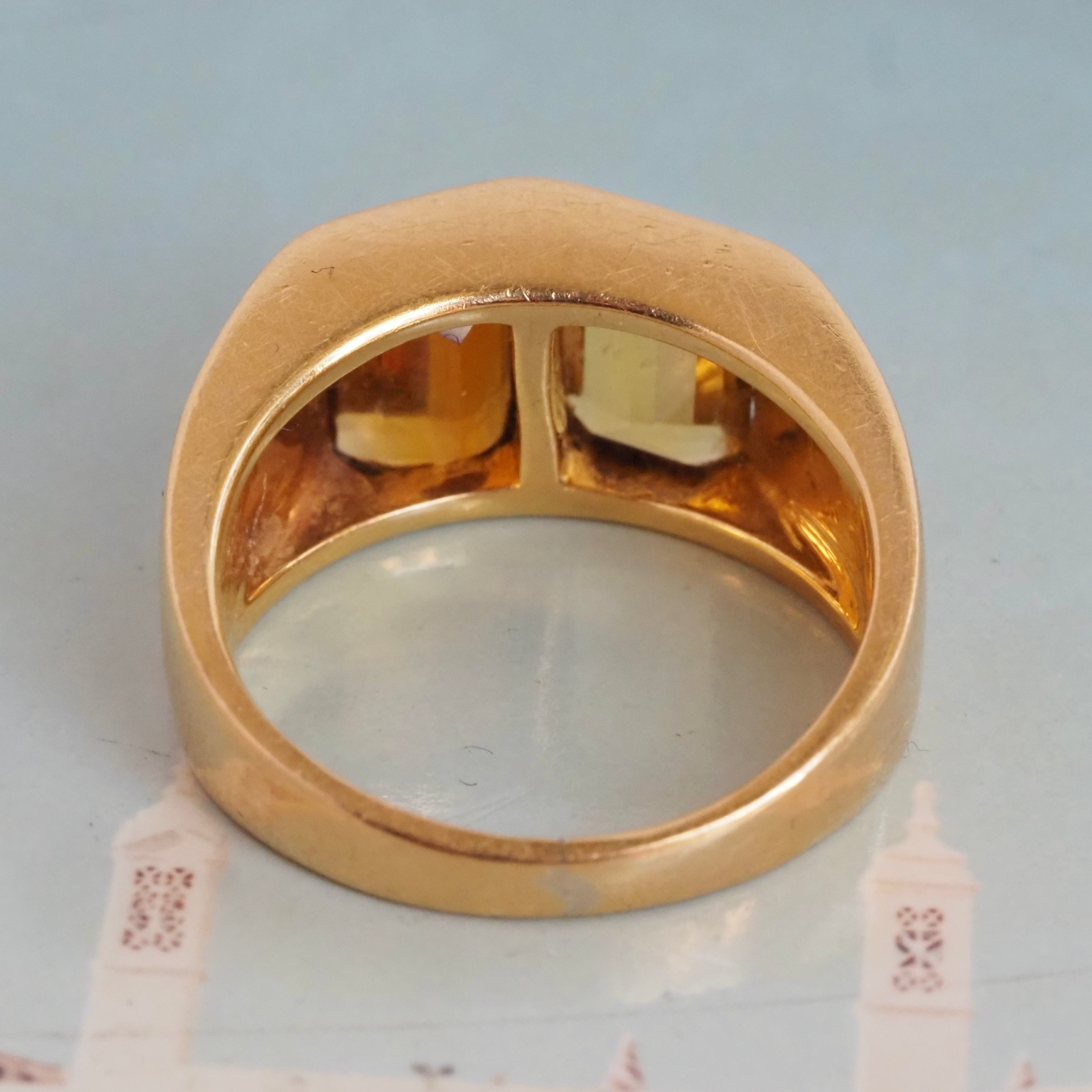 Vintage Italian Citrine and Beryl 18k Gold Ring