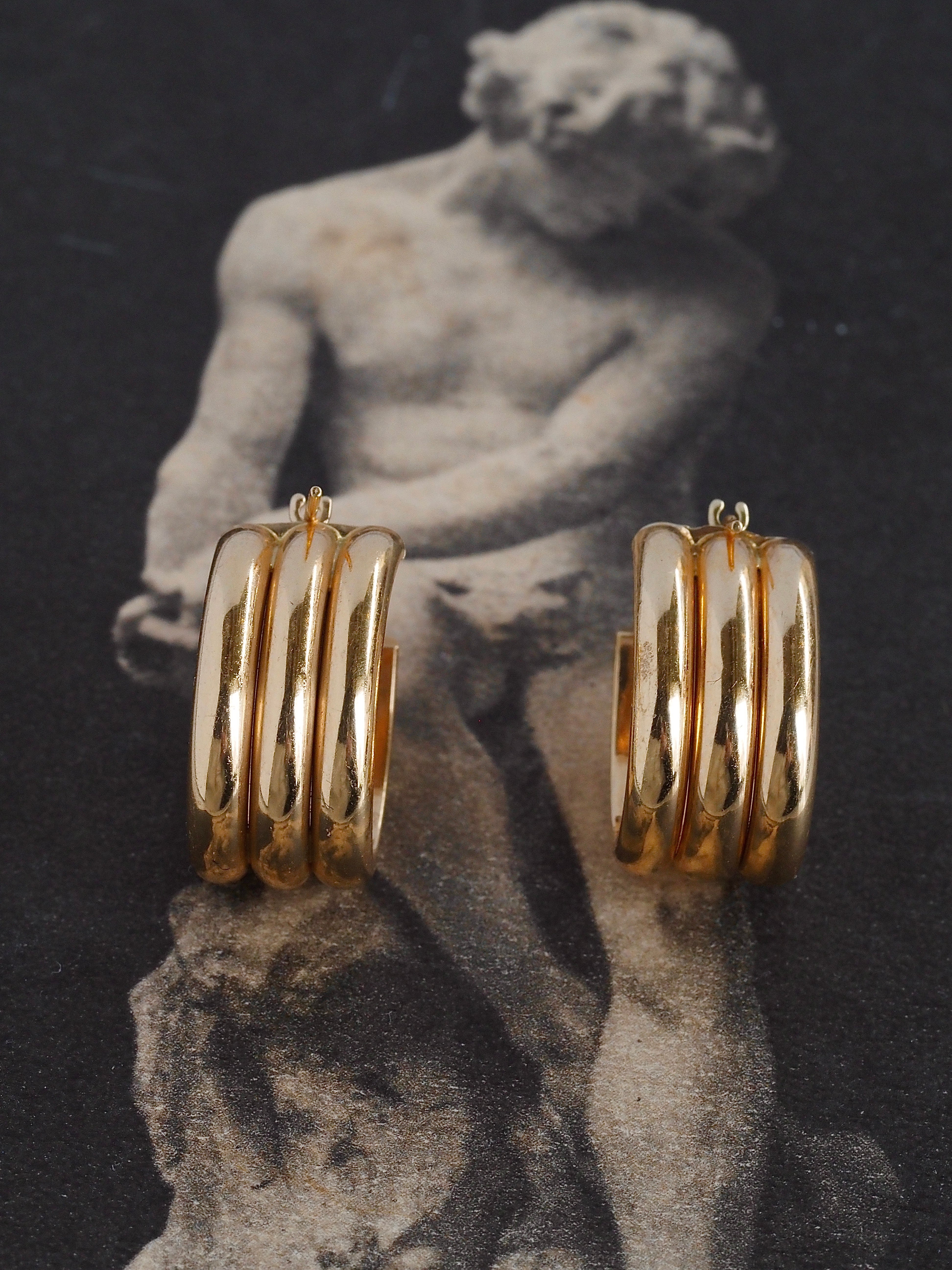 Vintage Italian 18k Gold Triple Hoops