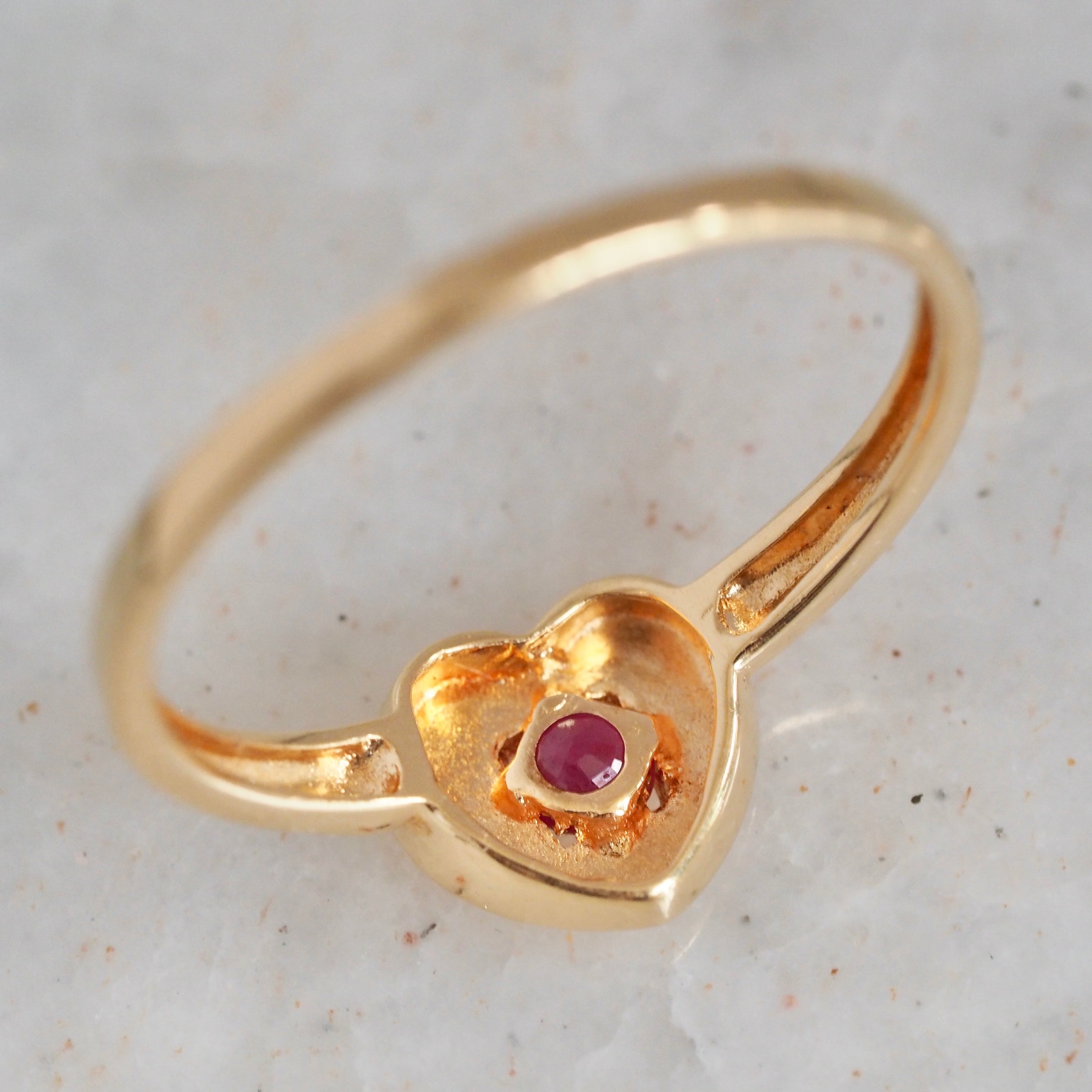 Vintage French 18k Gold Natural Ruby Heart Ring