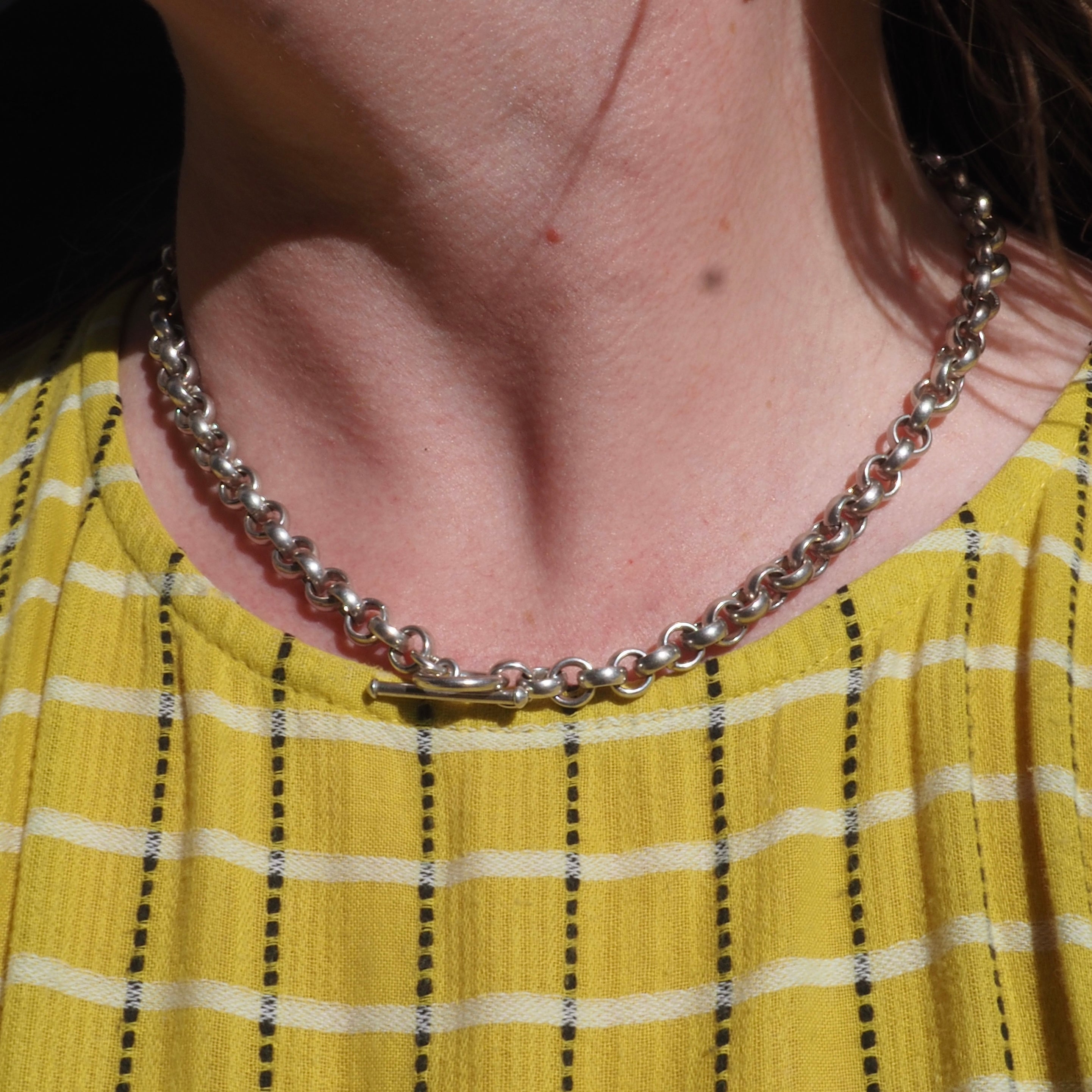Vintage Sterling Silver Rolo Link Chain Toggle Necklace