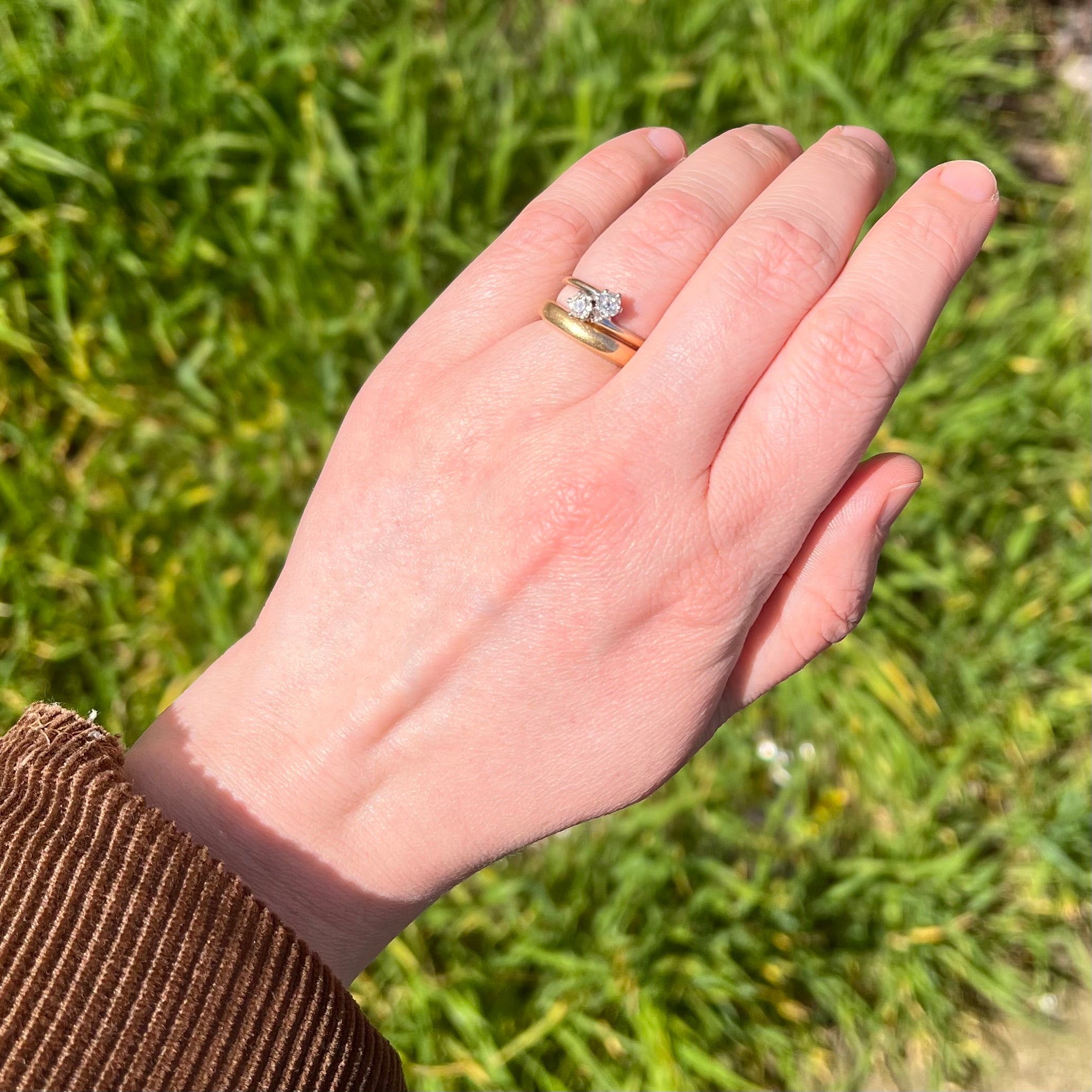 Antique Old Mine Cut Diamond Moi et Toi Engagement Ring