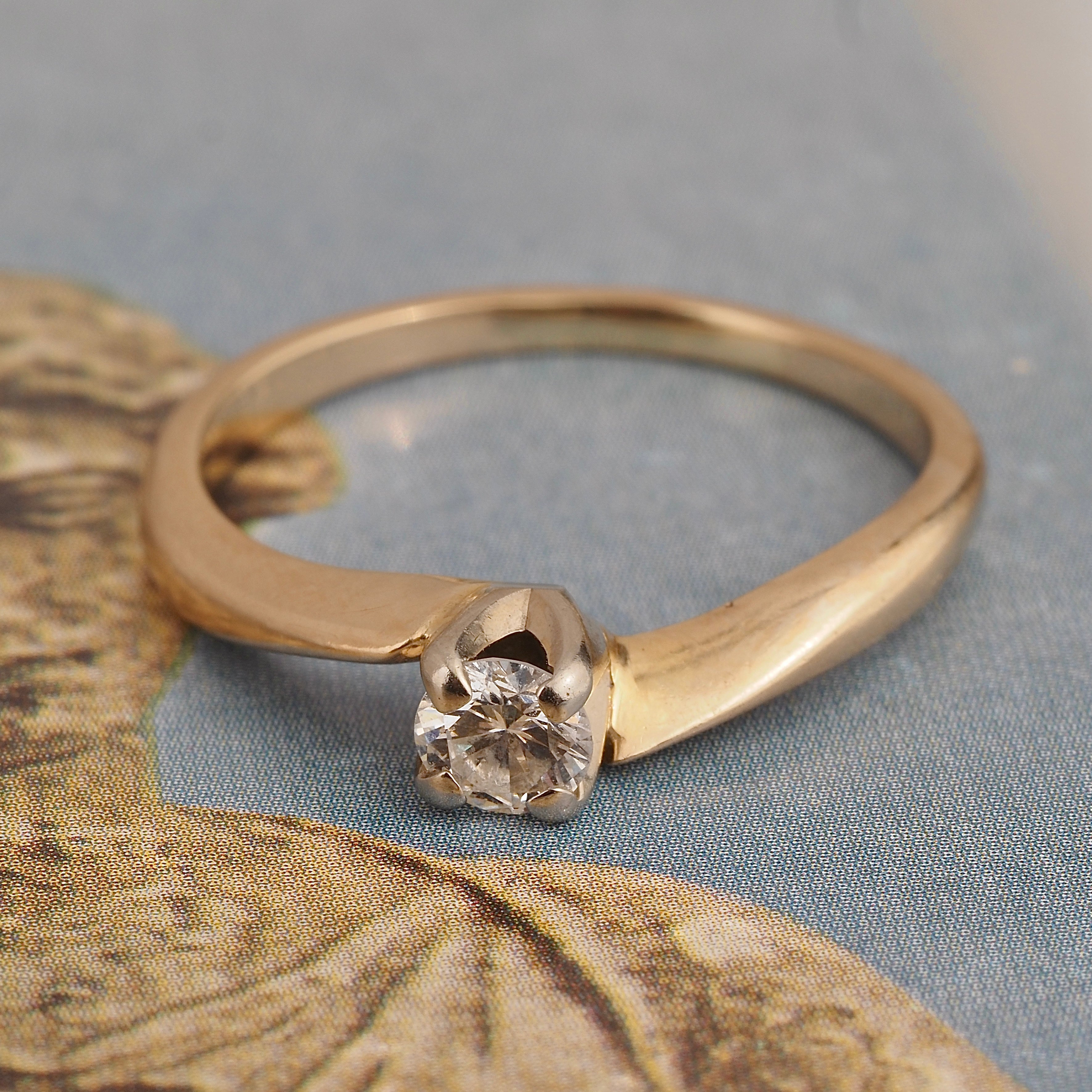 Antique Early Modern Brilliant Diamond 14k Gold Ring