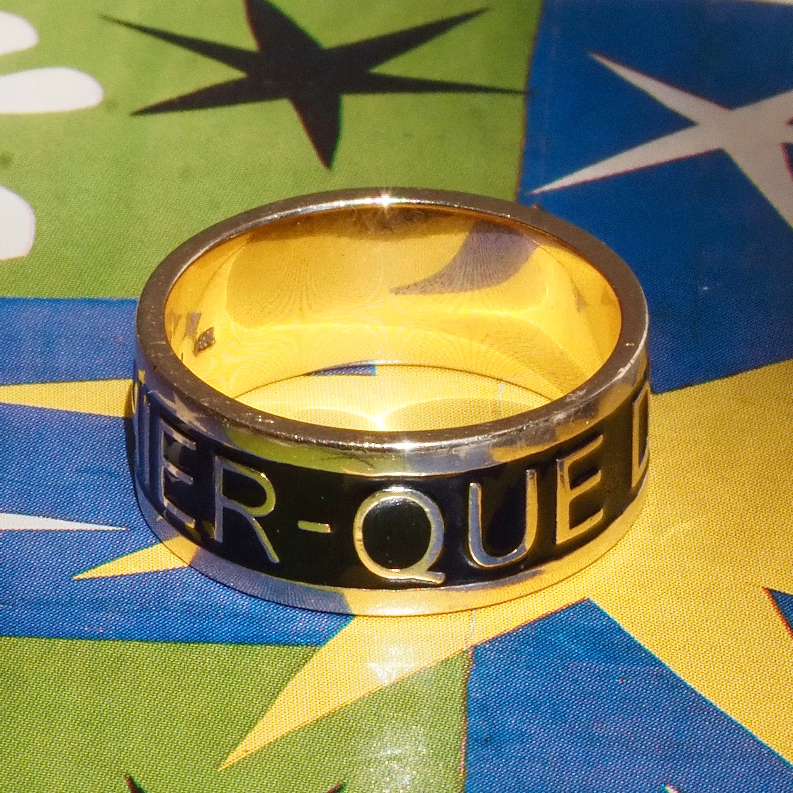 Qu'Heir Que Demain "More Than Yesterday, Less Than Tomorrow" 14k Gold Black Enamel Wide Band