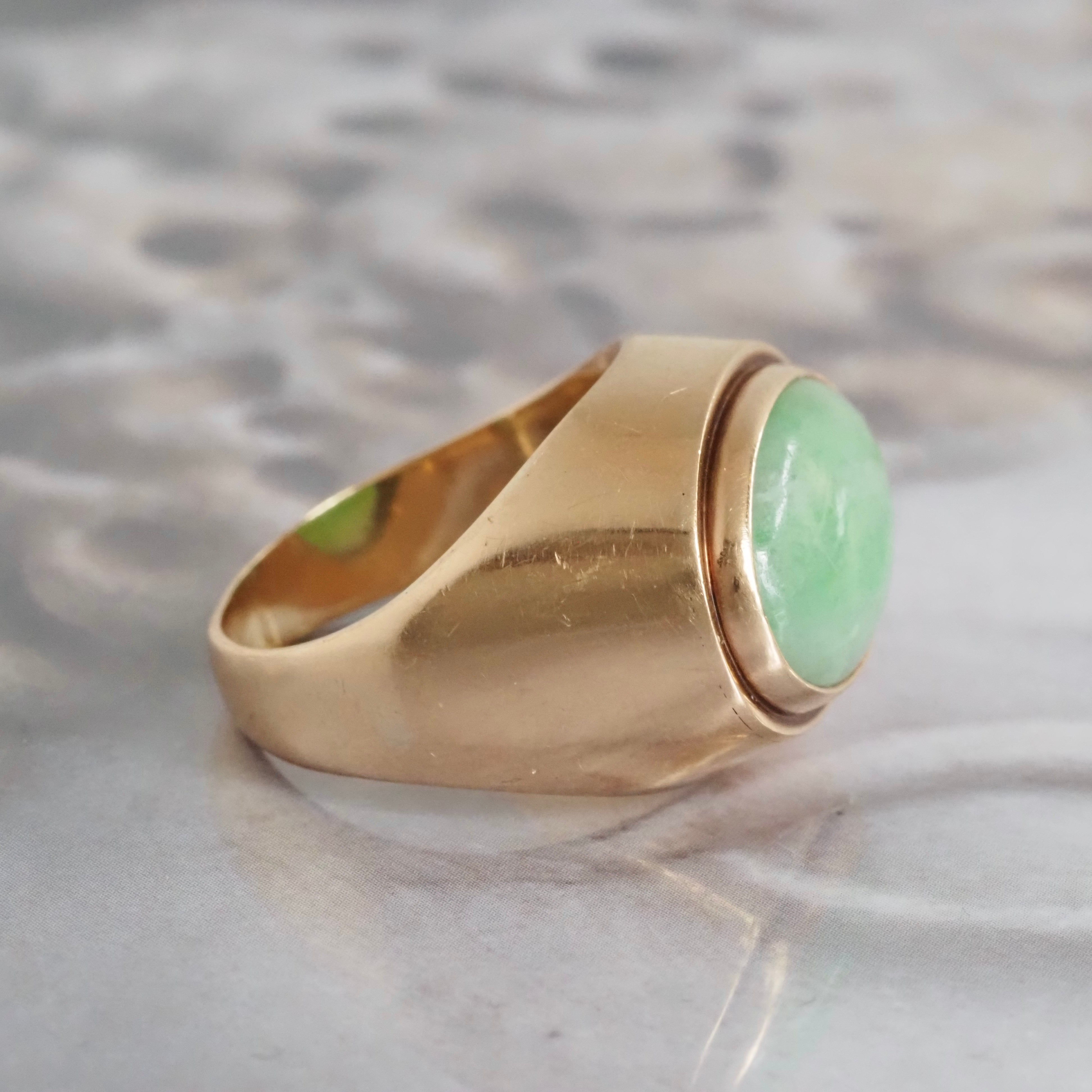 Vintage Mid Century 14k Gold Jadeite Bezel Set Ring