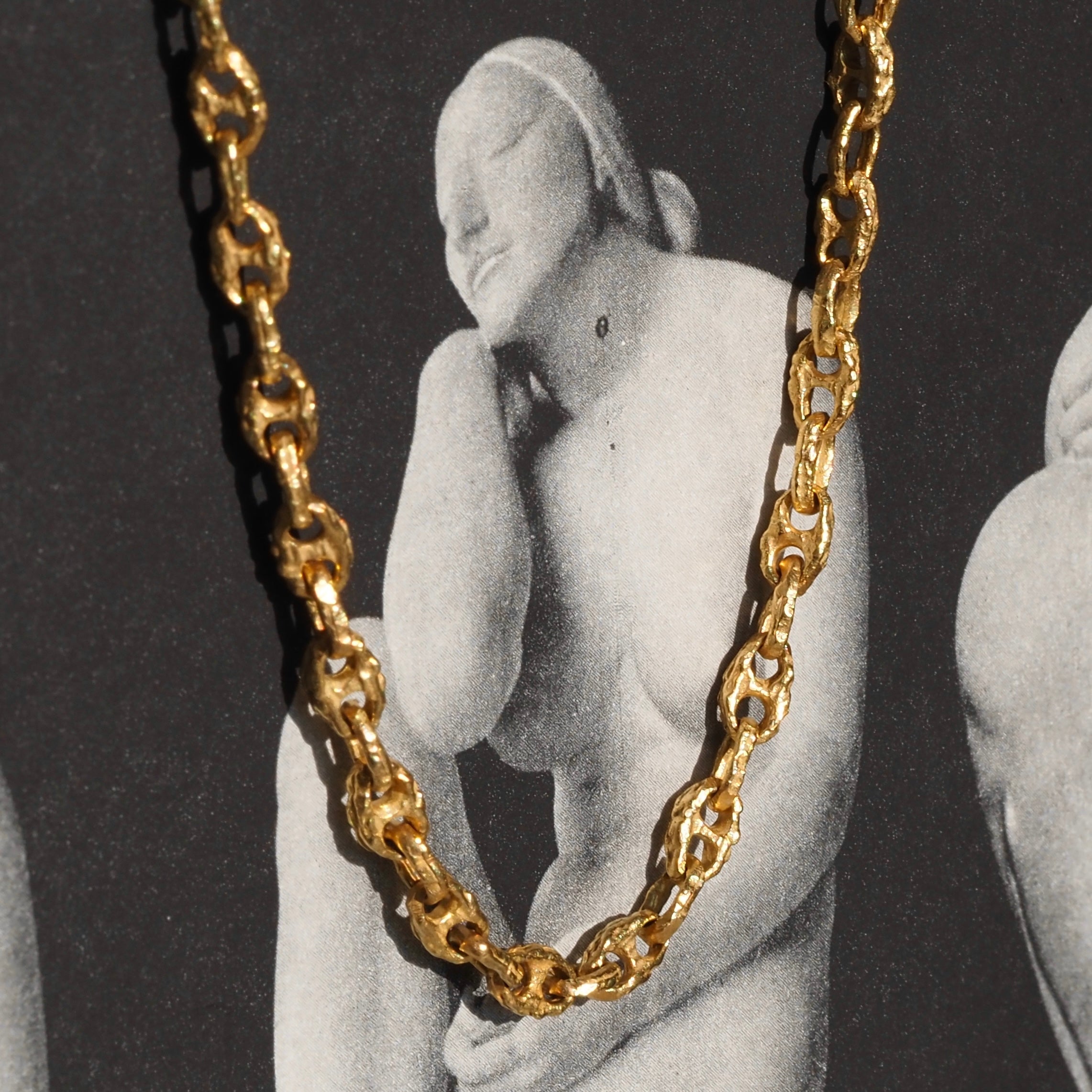 Vintage Italian Brutalist Mariner 18k Green Gold Chain Necklace