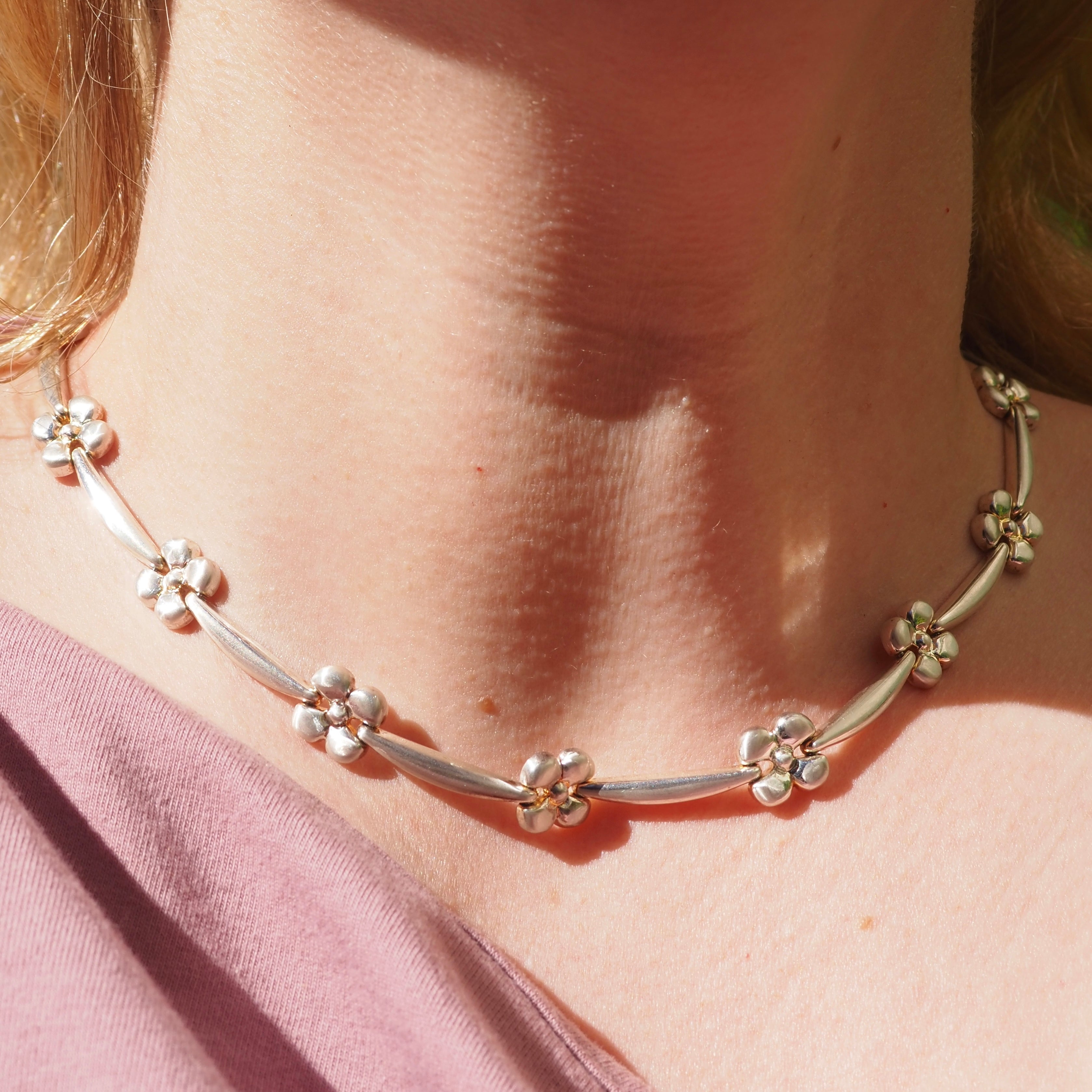 Vintage Italian Sterling Silver Flower Necklace