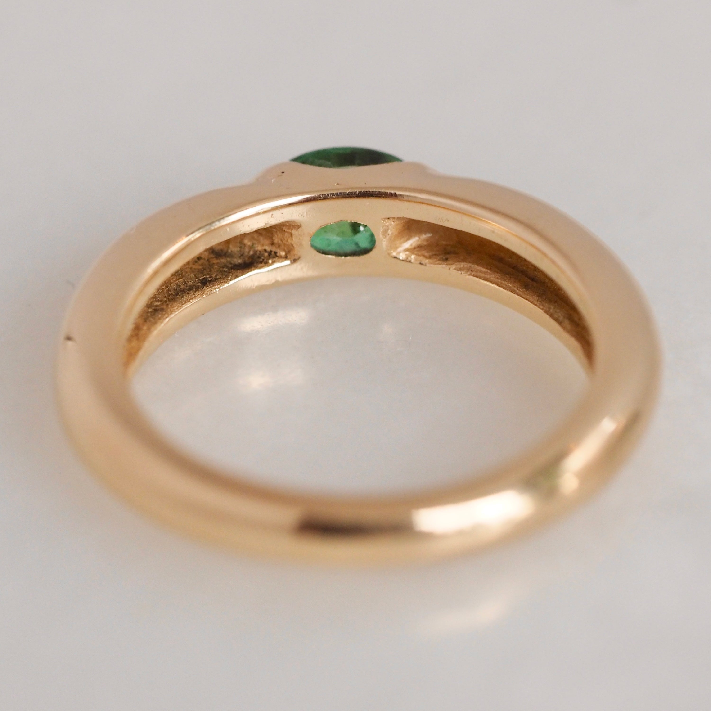 Modernist 14k Gold Emerald Half Bezel Ring