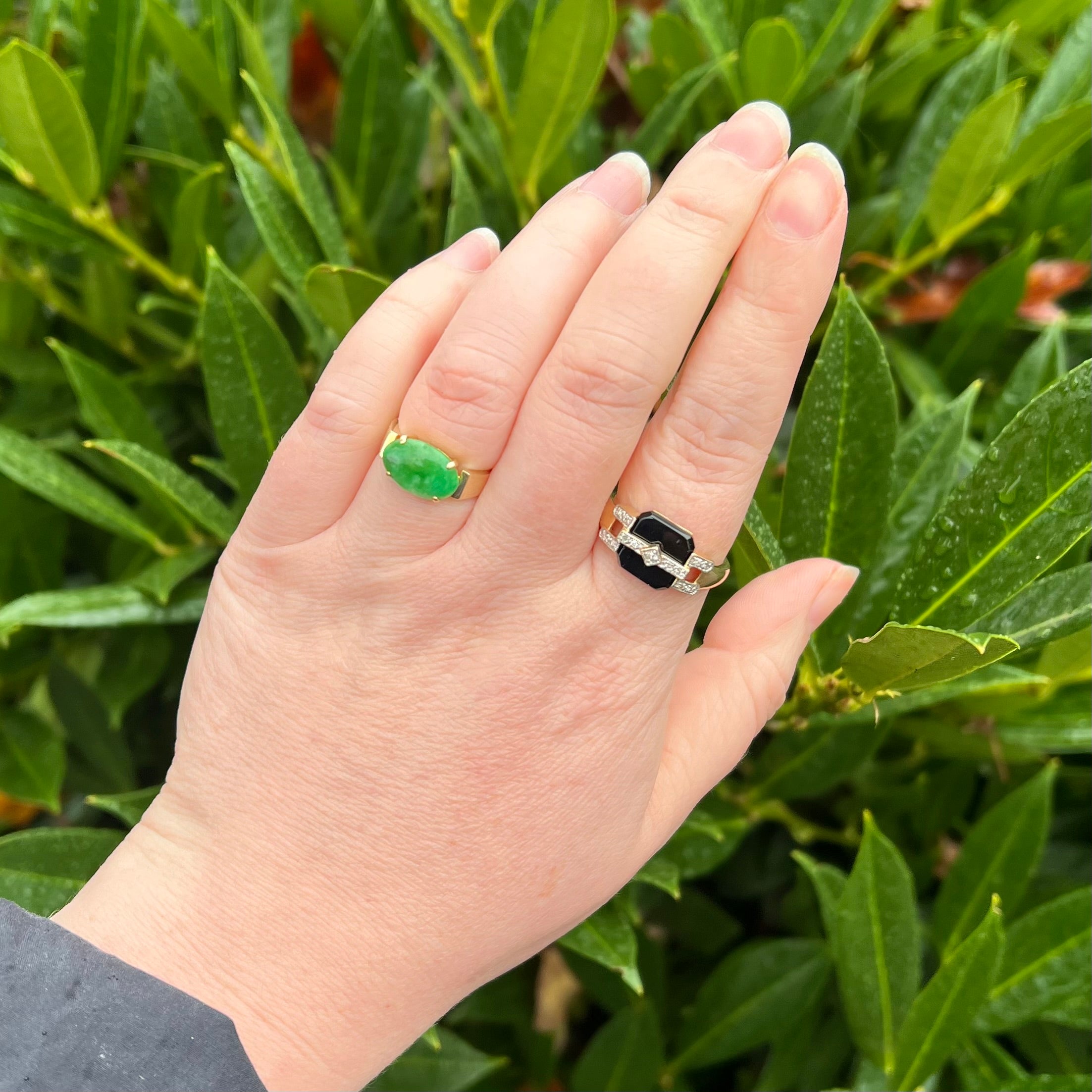 Vintage Art Deco Style Onyx and Diamond 14k Gold Ring