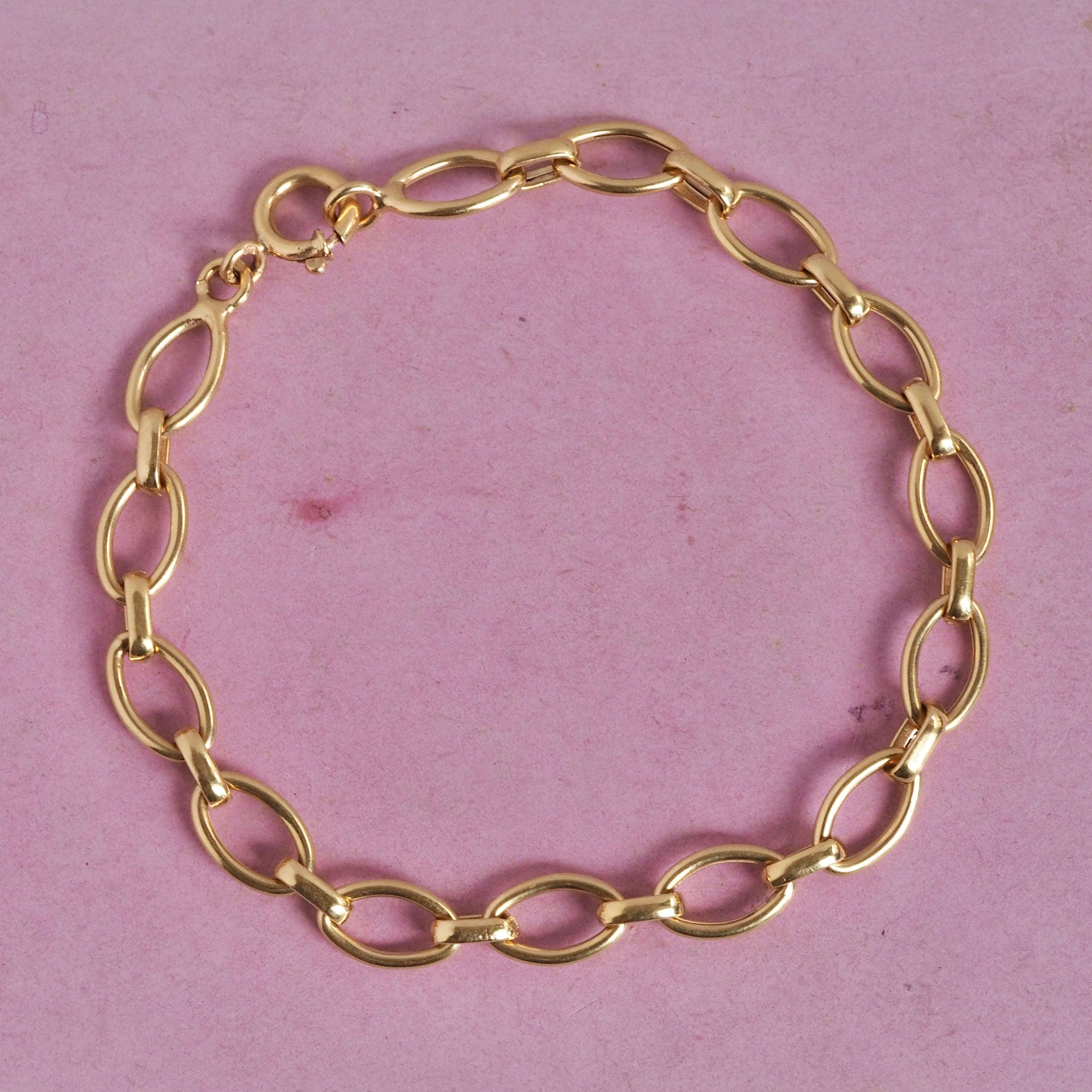 Vintage Portuguese 19k Gold Oval Link Chain Bracelet