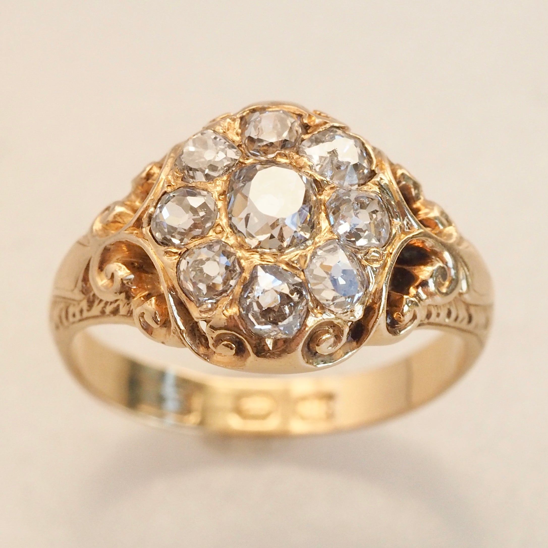 Antique Victorian 18k Gold Old Mine Cut Diamond Cluster Ring