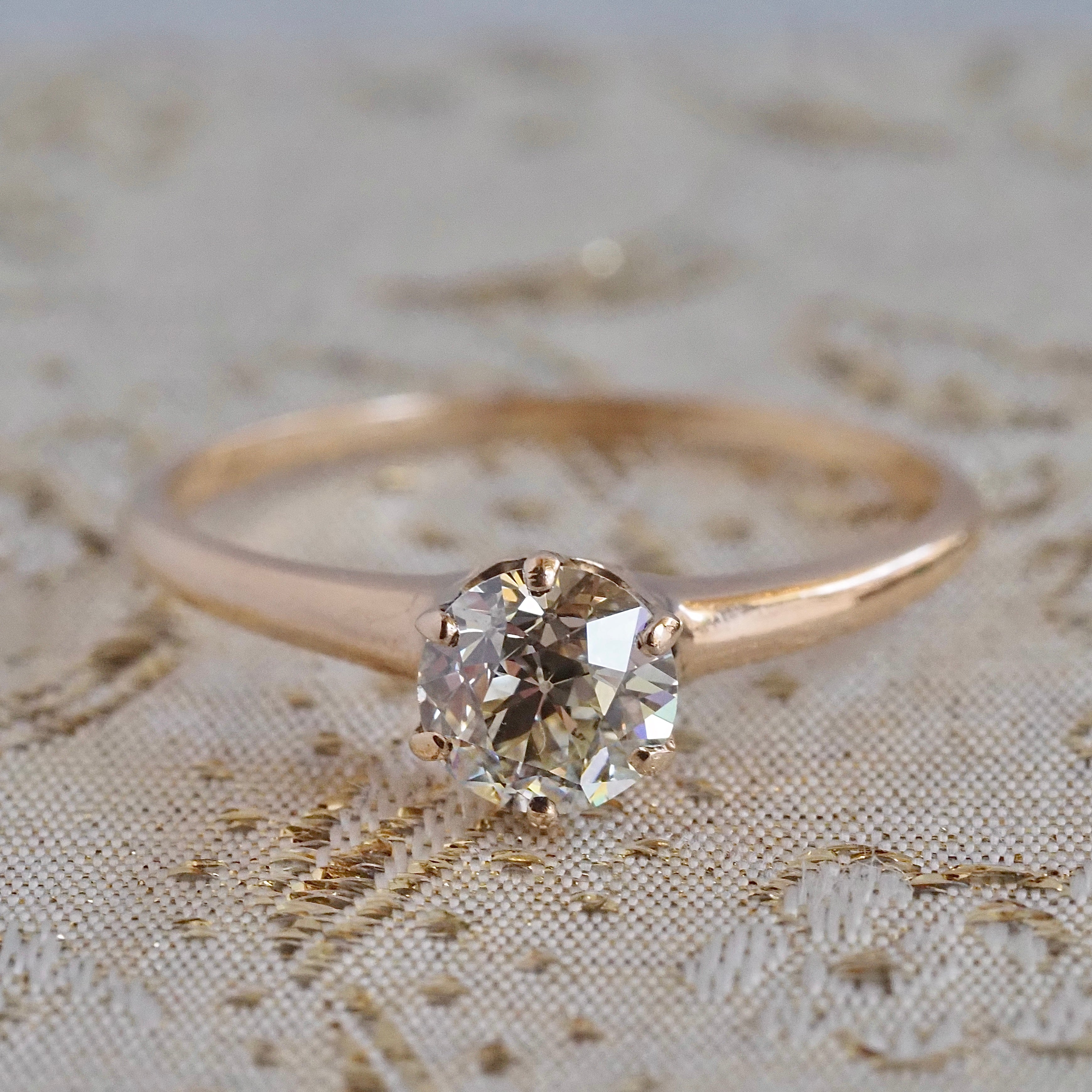 Vintage Old European Cut Diamond 14k Gold Engagement Ring
