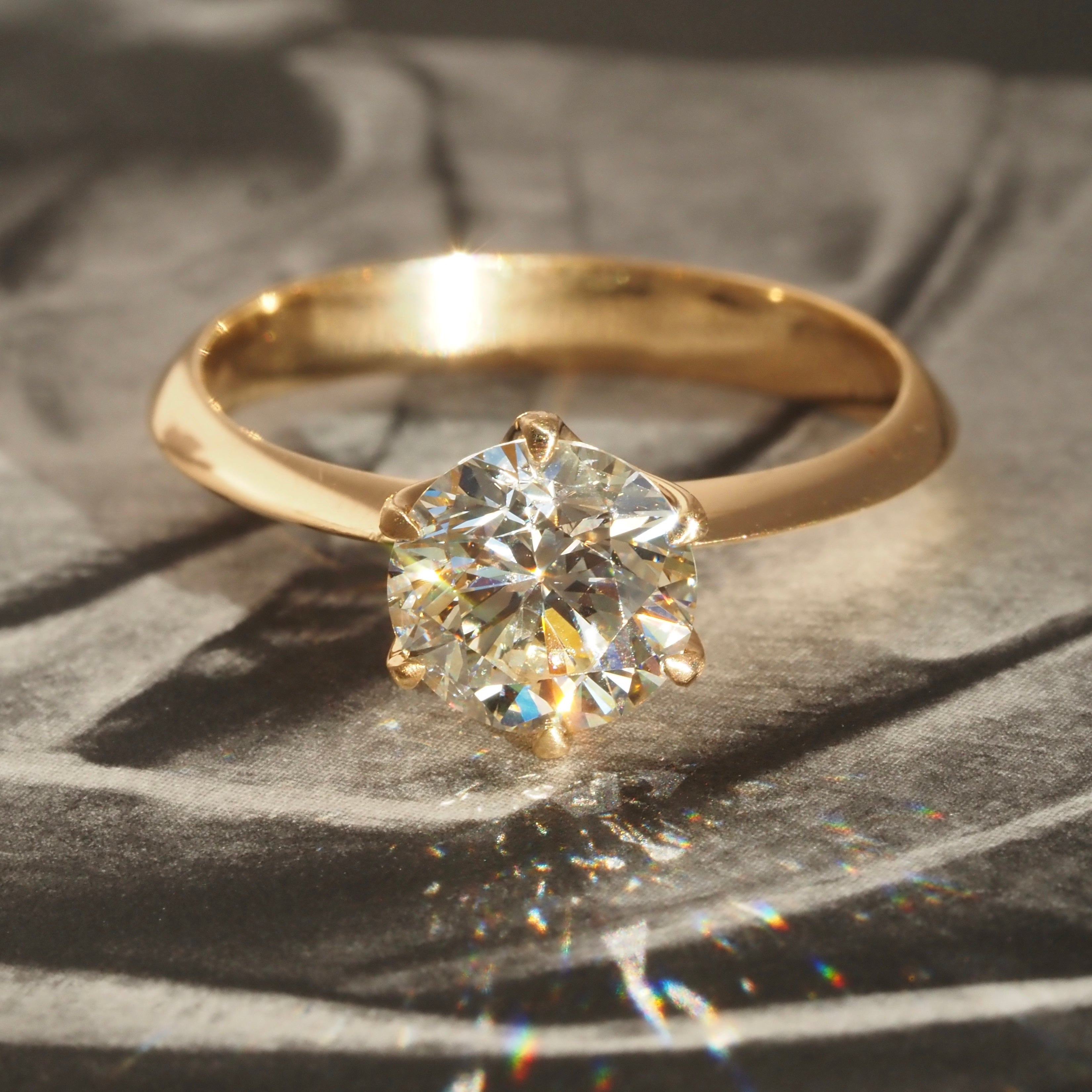 Vintage French 1.43ct Old European Cut Diamond 18k Gold Engagement Ring