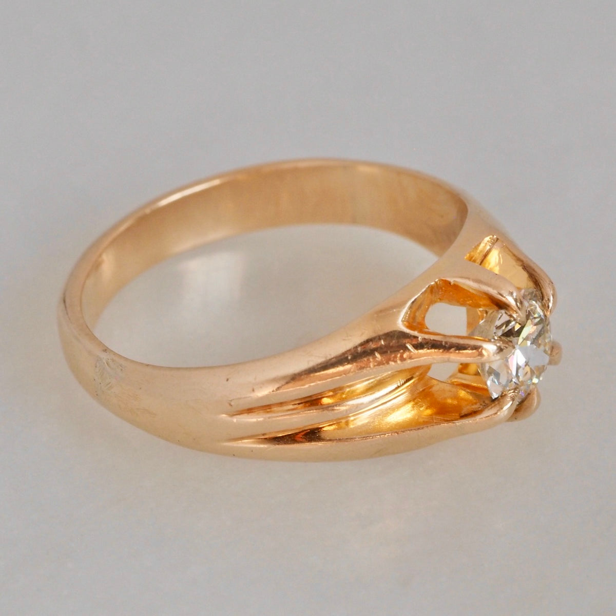 Antique 14k Gold Transitional Diamond Belcher Set Ring