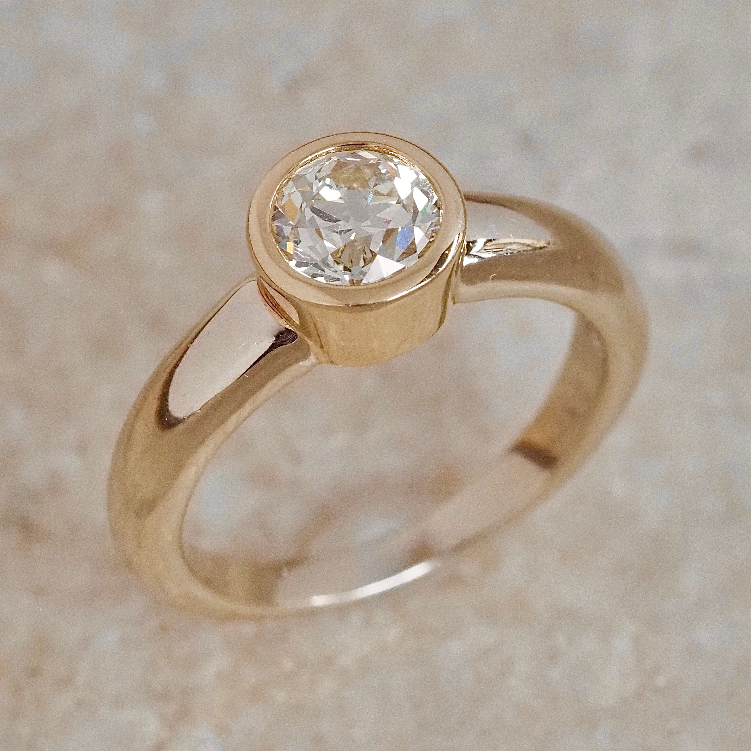 Vintage 14k White & Yellow Gold Bezel Set Old European Cut Diamond Ring