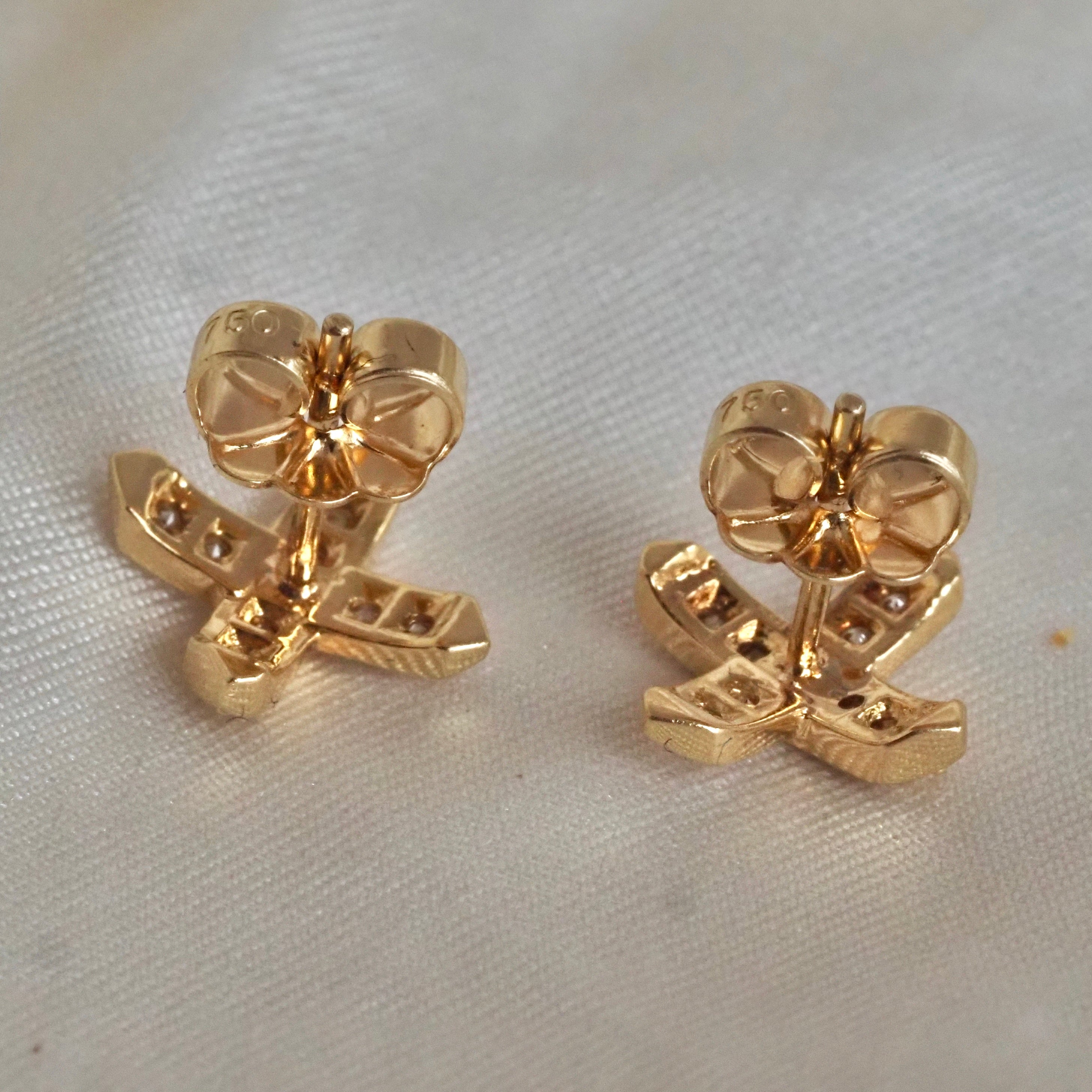 Vintage Diamond "X" 18k Gold Stud Earrings