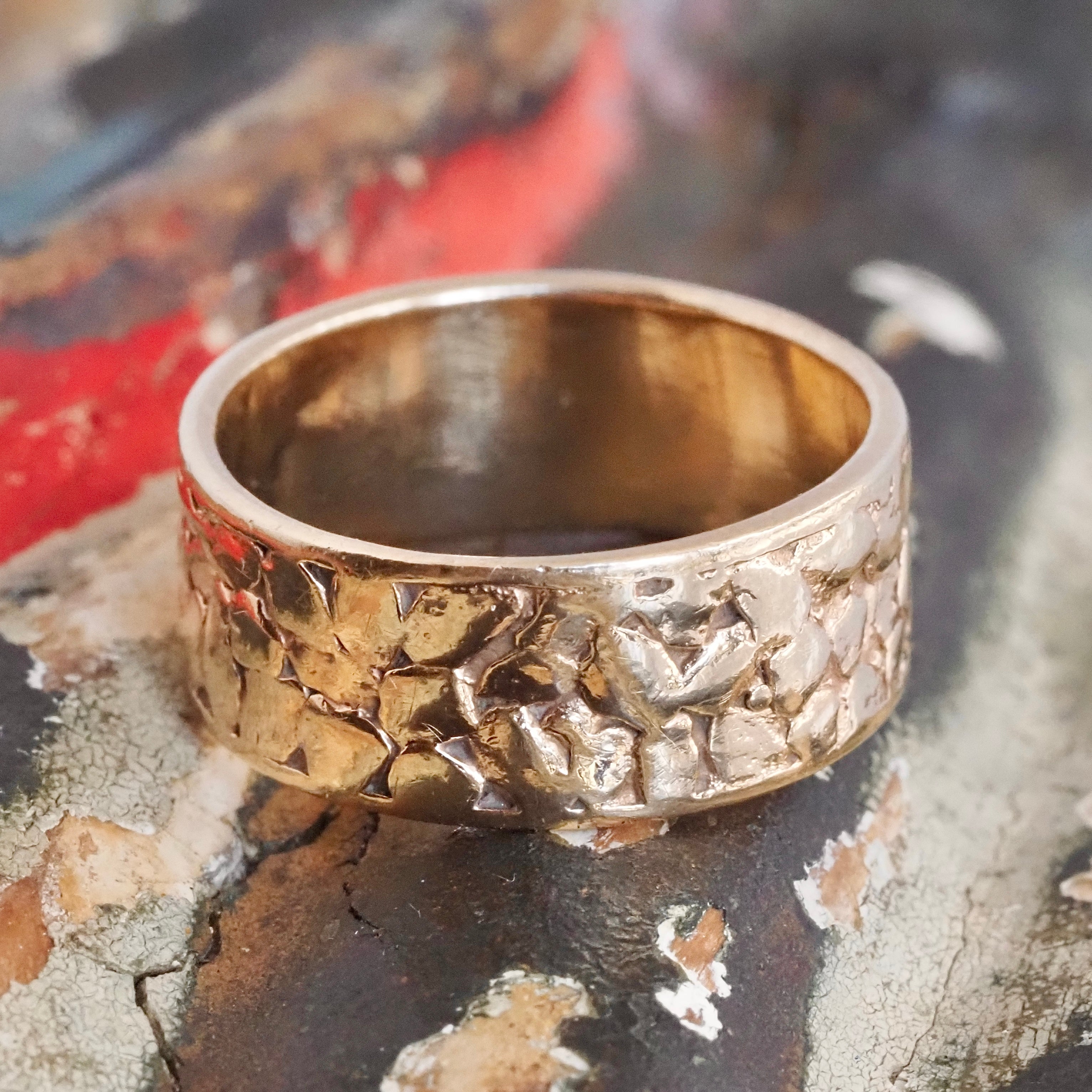 Vintage Cobblestone 14k Gold Wide Band