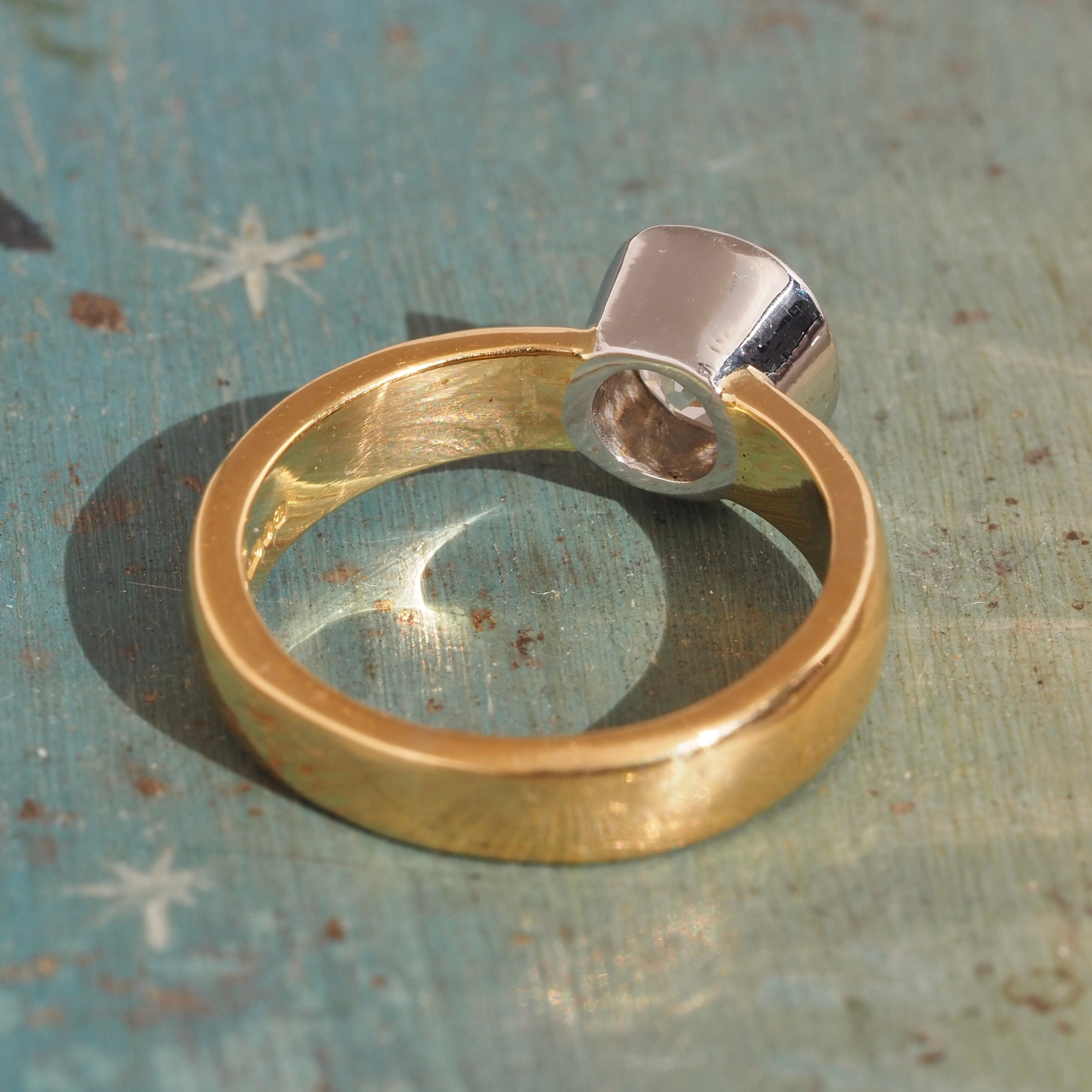 Vintage English 22k Gold Platinum Bezel Set 1.10ct Old Mine Cut Diamond Engagement Ring