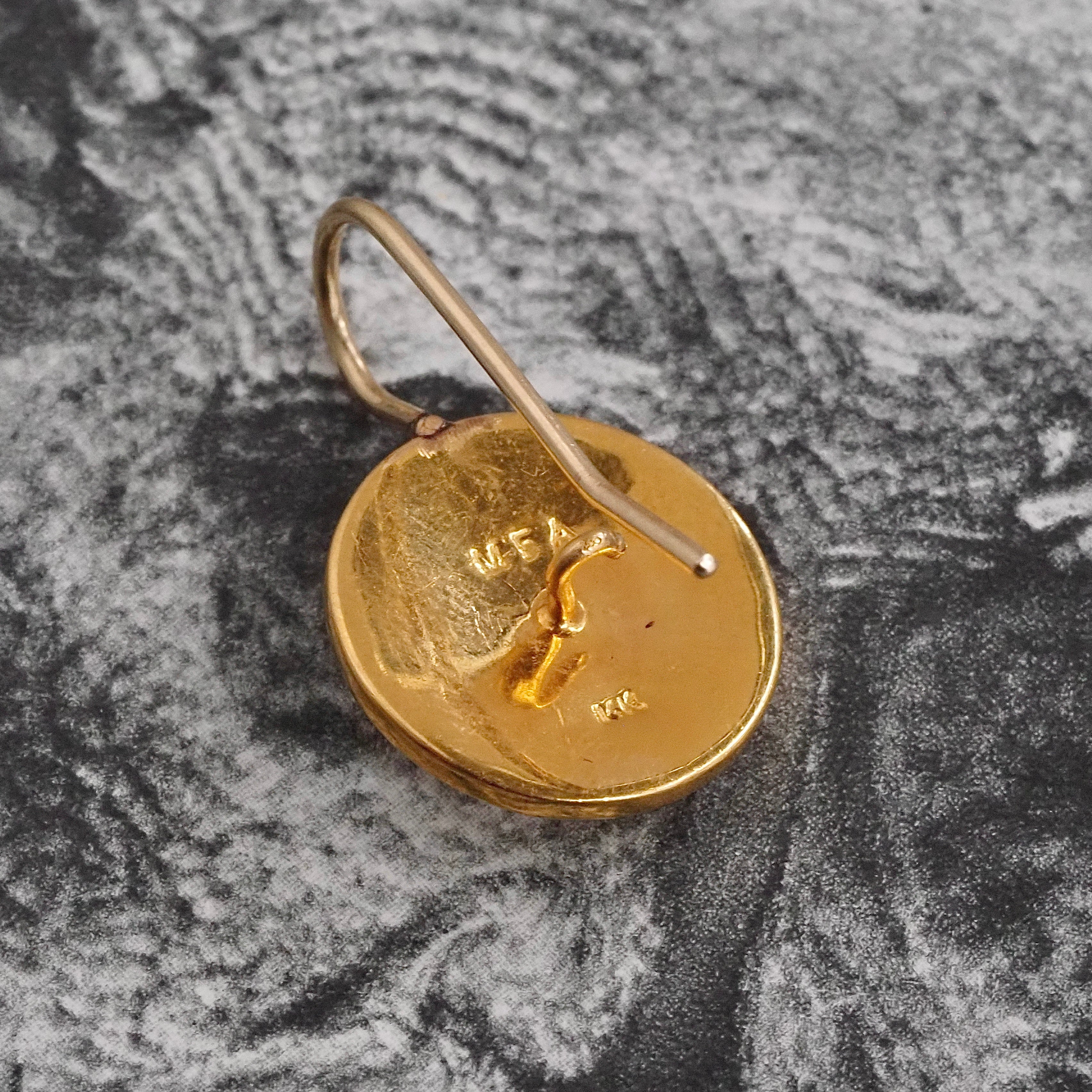 Vintage Ancient Greek Style 14k Gold Disc Earrings