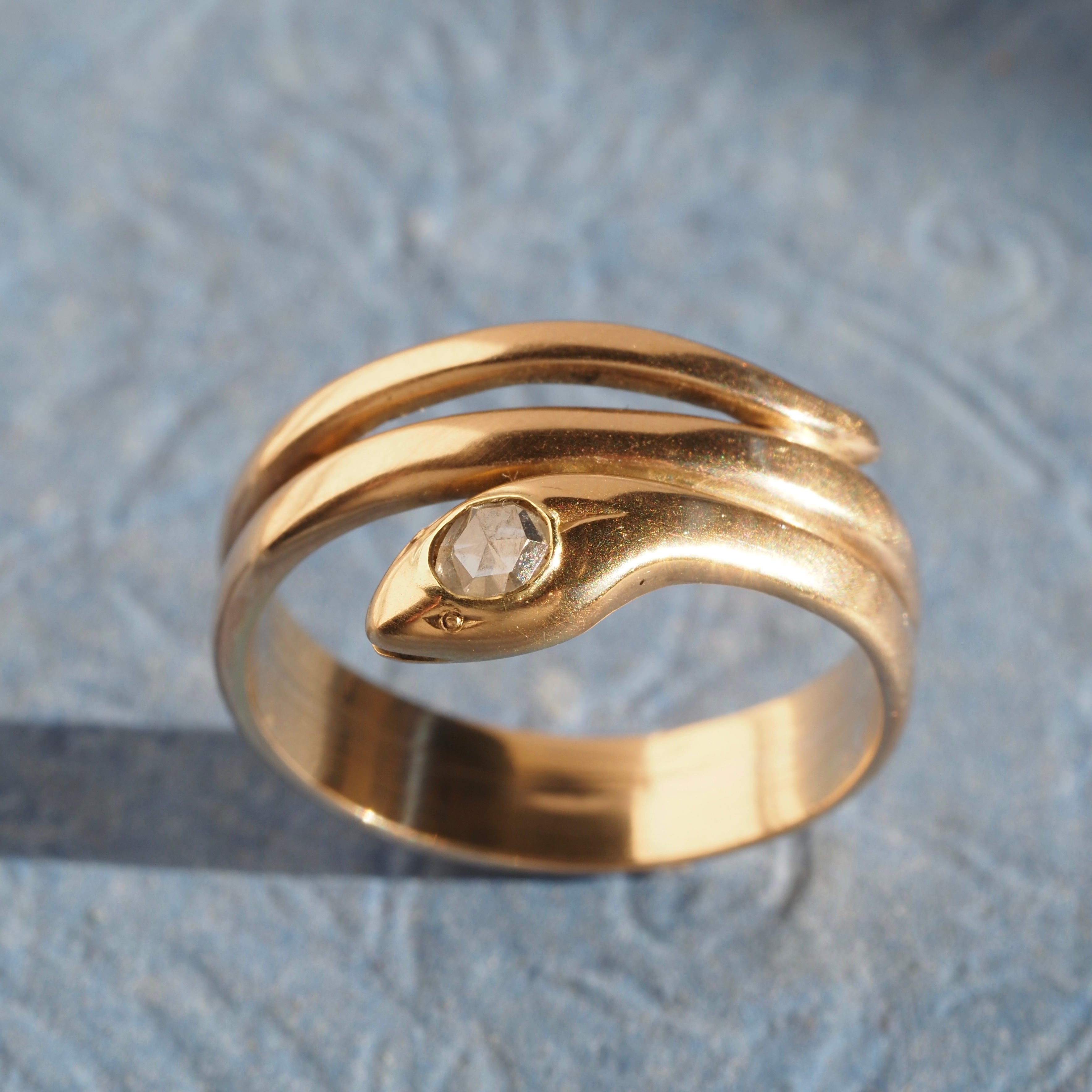 Antique Snake 14k Gold Rose Cut Diamond Ring
