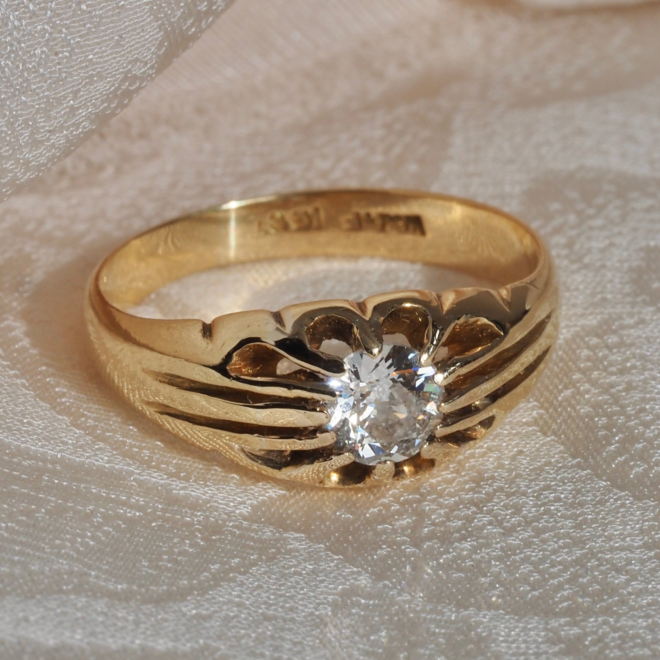 ON HOLD Antique English Old European Cut Diamond 18k Gold Belcher Set Engagement Ring