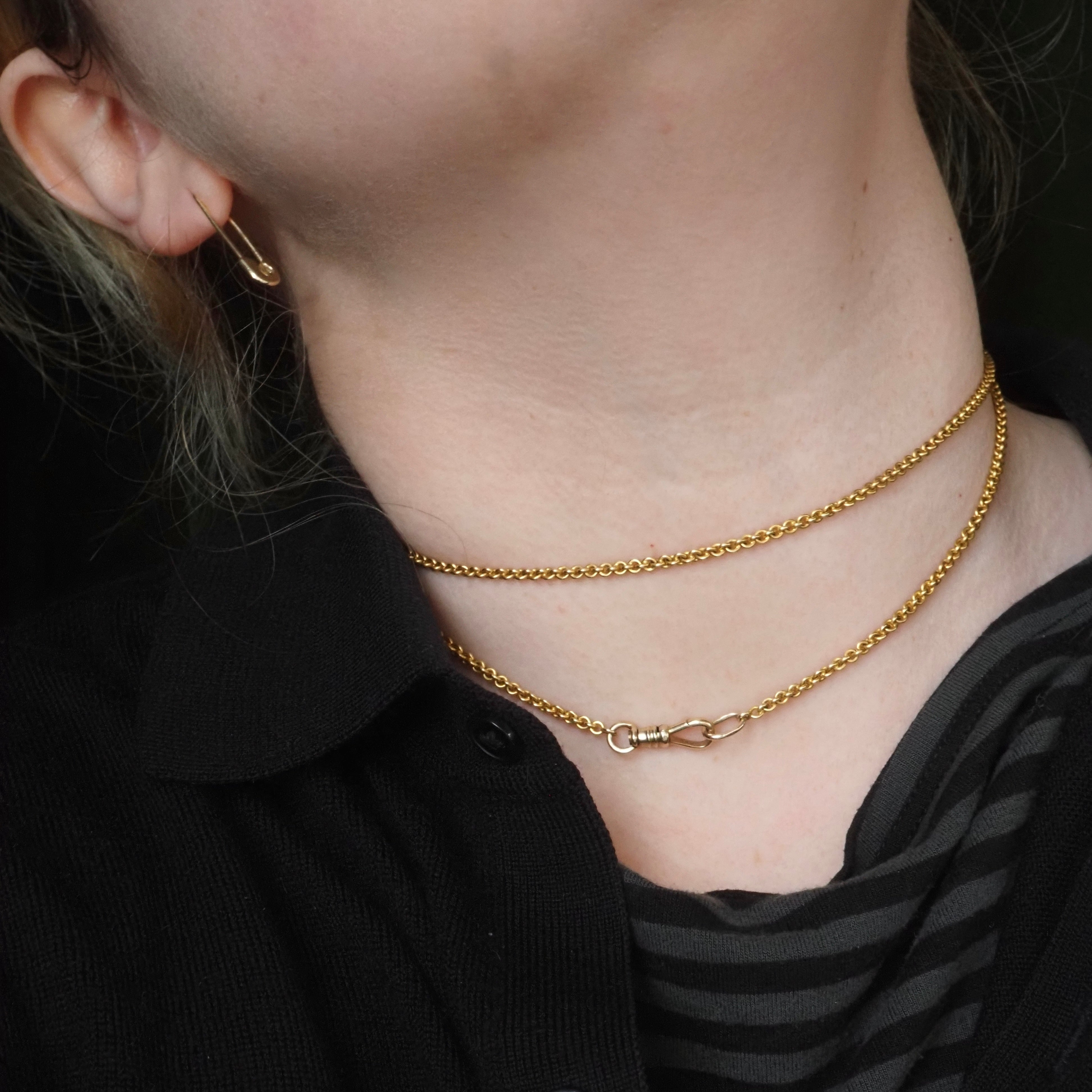 Vintage 18k Gold Cable Chain Necklace with 14k Gold Dog Clip