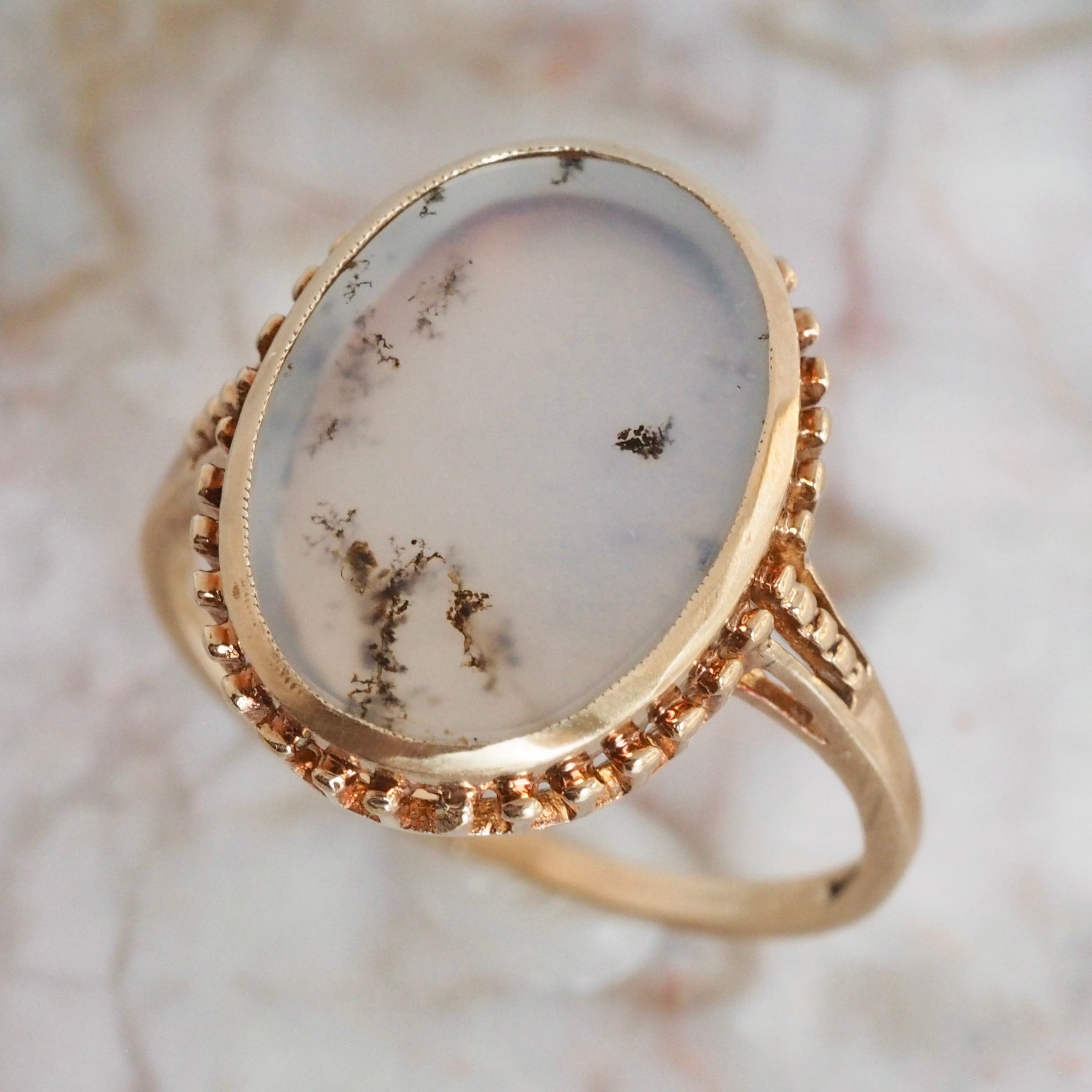 Antique 10k Gold Moss Agate Ring