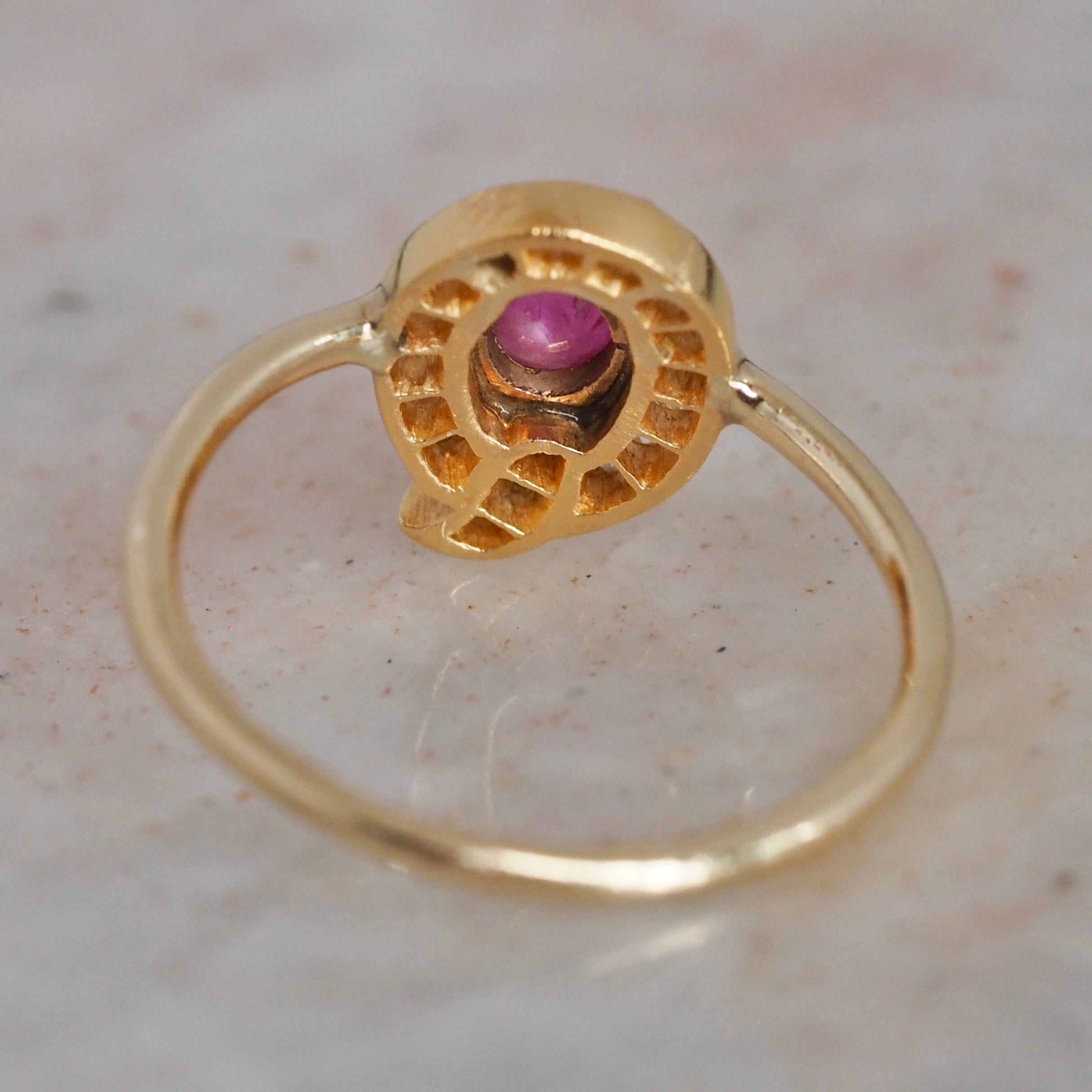 Antique 14k Gold Natural Ruby Old Mine Cut Diamond Q Ring