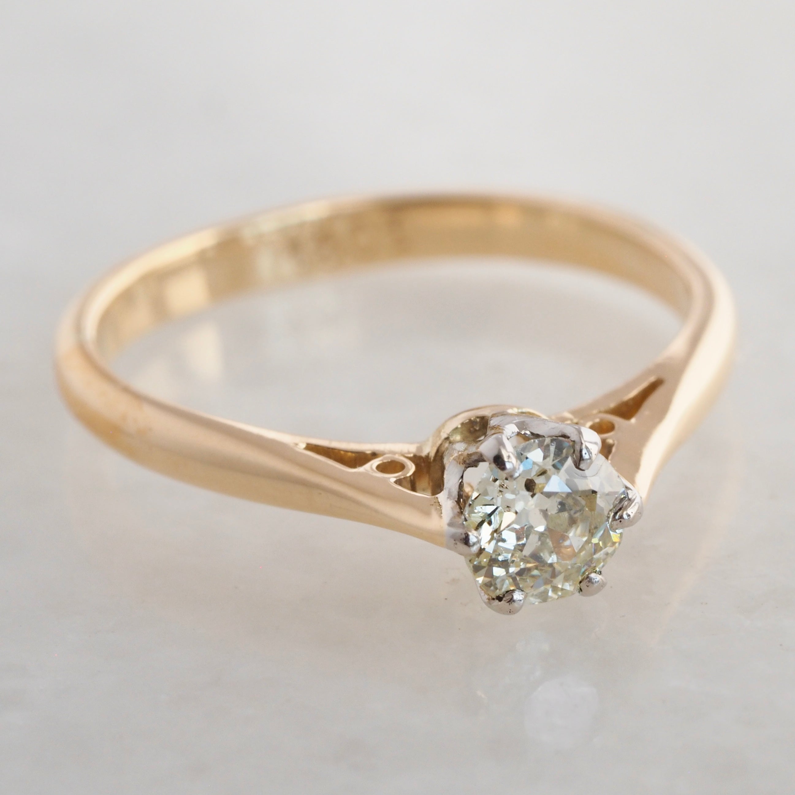 Antique Art Deco English 18k Gold Old Mine Cut Diamond Solitaire Ring