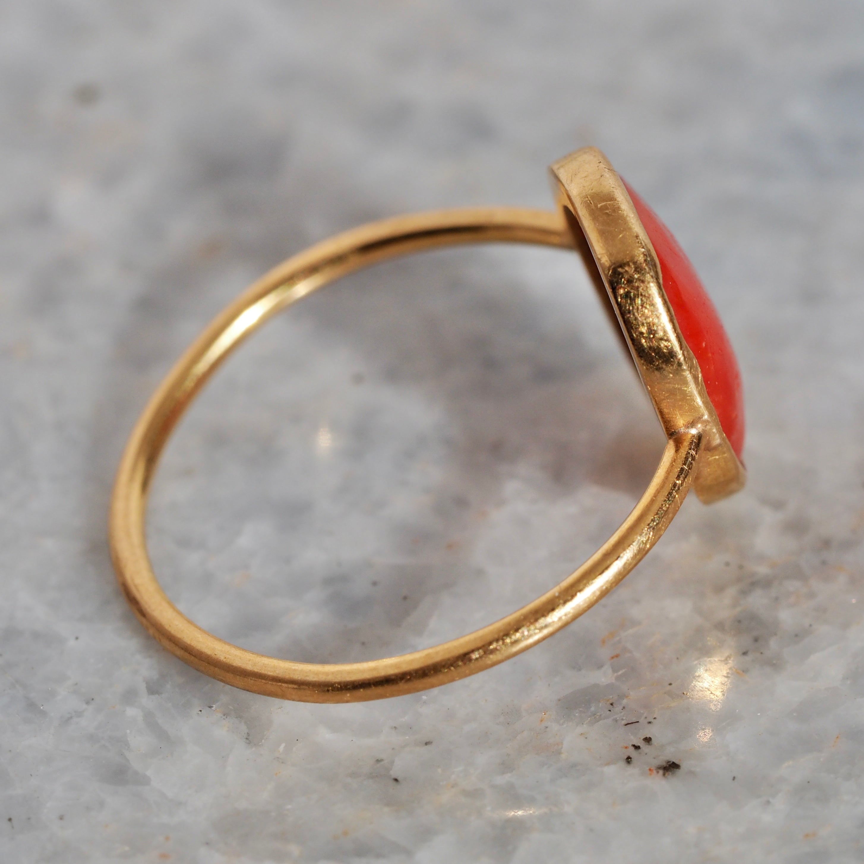 Antique Italian 22k Gold Bezel Set Coral Ring
